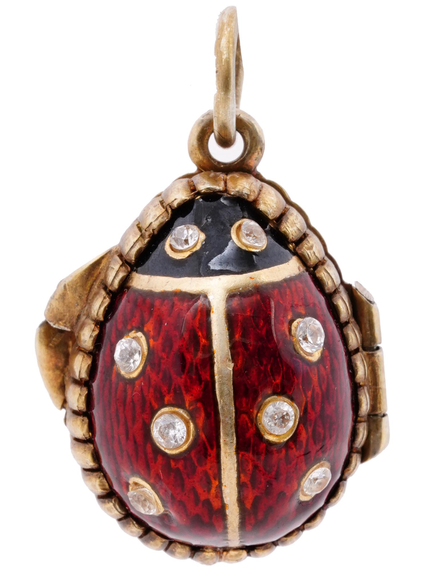 RUSSIAN GILT SILVER LADYBUG PENDANT WITH DIAMONDS (1 of 6)