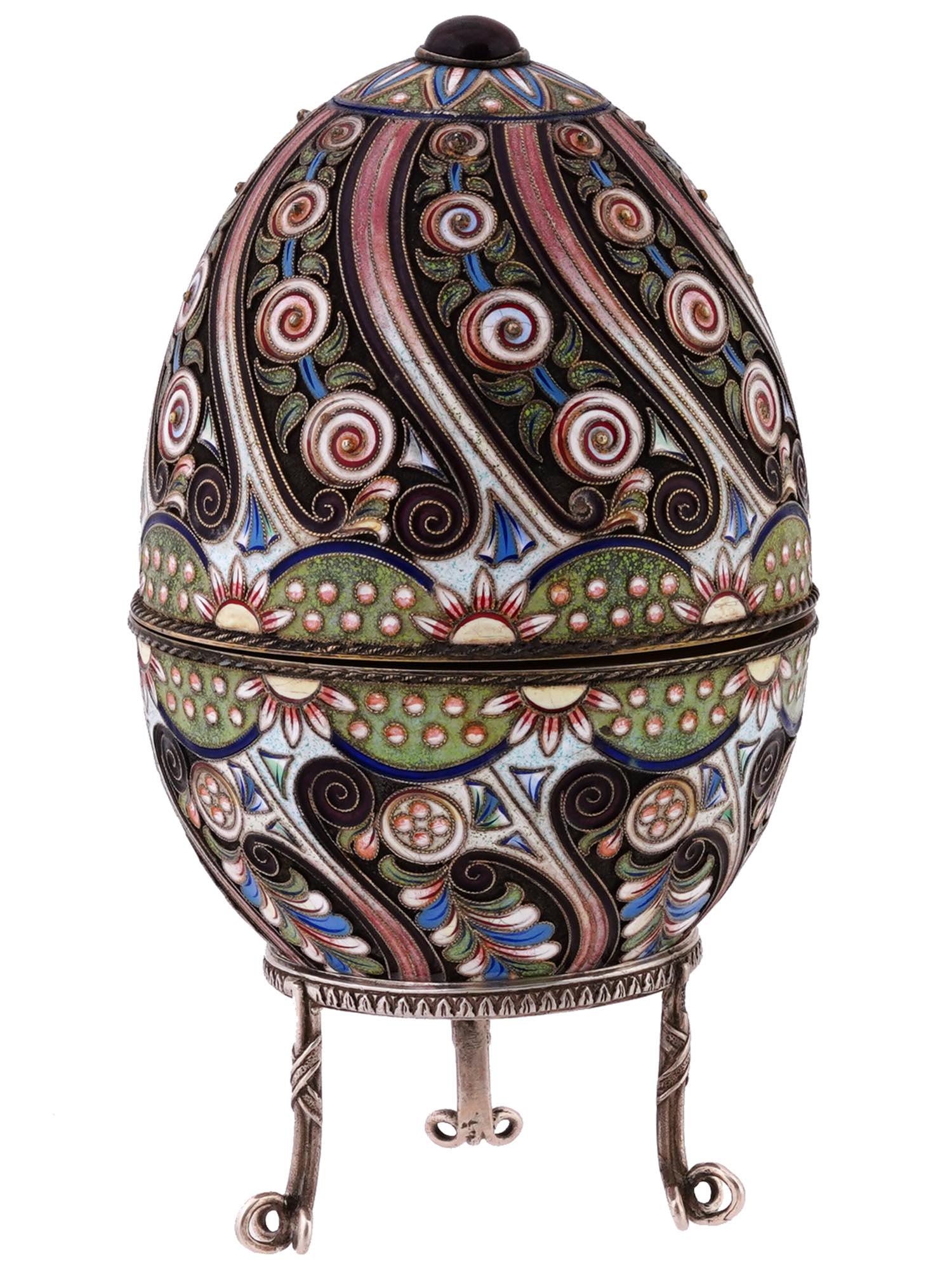 RUSSIAN GILT SILVER CLOISONNE ENAMEL EGG CASKET (1 of 7)