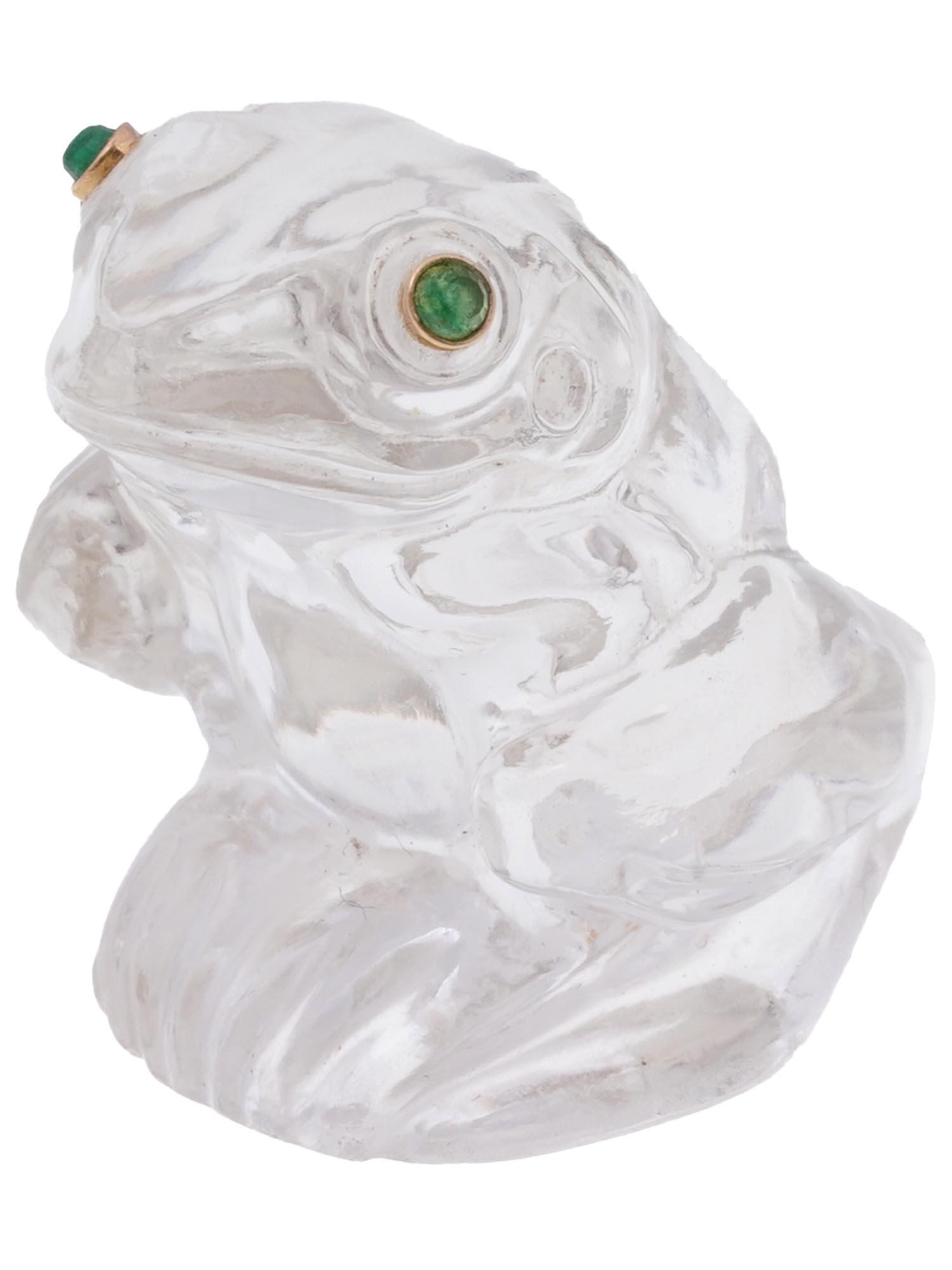 RUSSIAN CARVED ROCK CRYSTAL EMERALD FROG FIGURINE (1 of 5)