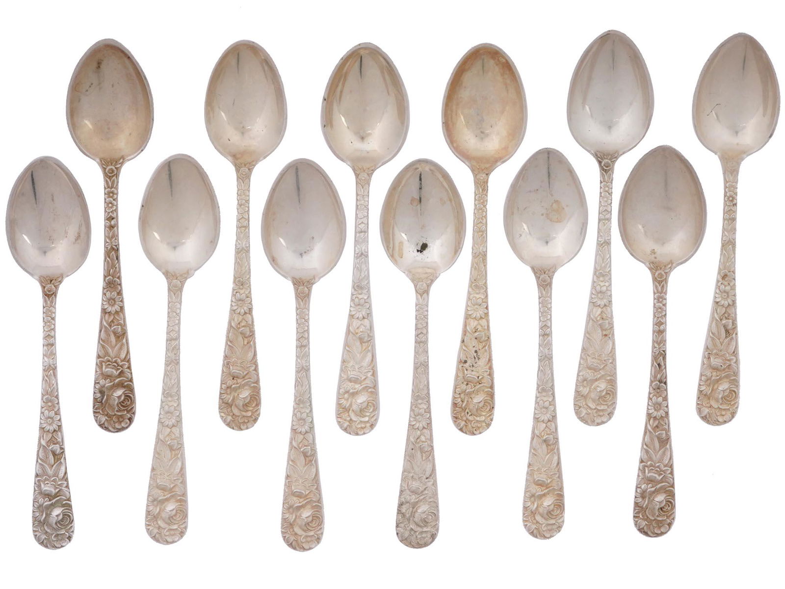 STERLING SILVER TEA SPOONS SET BY S KIRK AND SON (1 of 4)