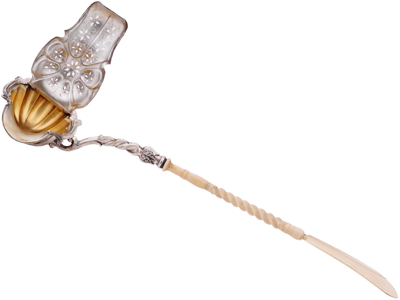 RUSSIAN STERLING SILVER PIERCED SAUCE LADLE W LID (1 of 4)