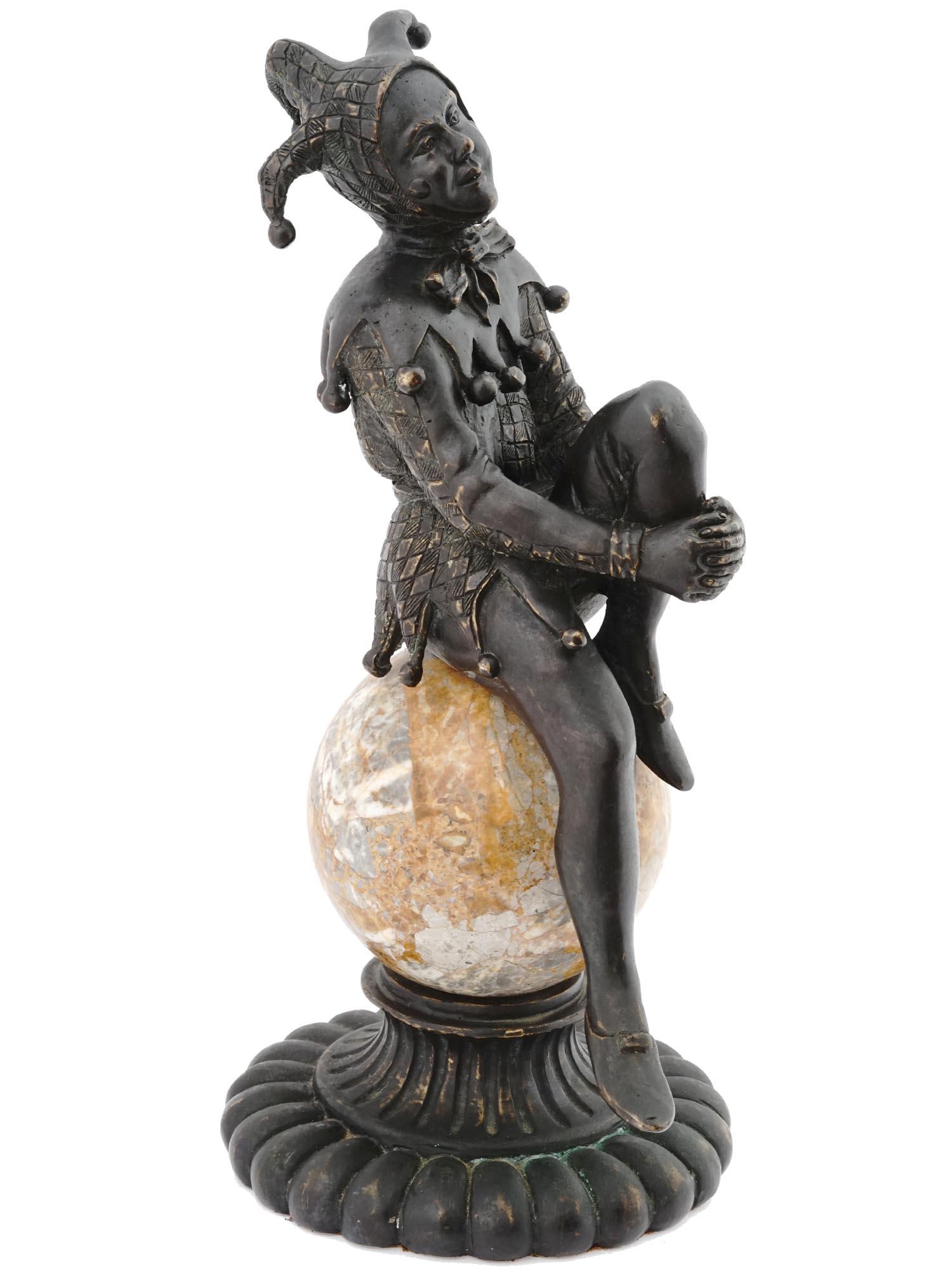 EUROPEAN BRONZE JASPER MARBLE SCULPTURE OF JESTER (1 of 6)
