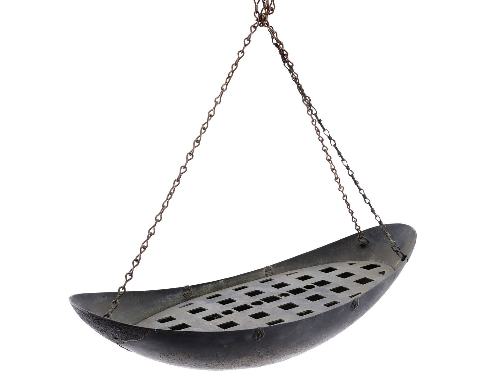 CHINESE PATINATED BRONZE HANGING INCENSE BURNER (1 of 9)