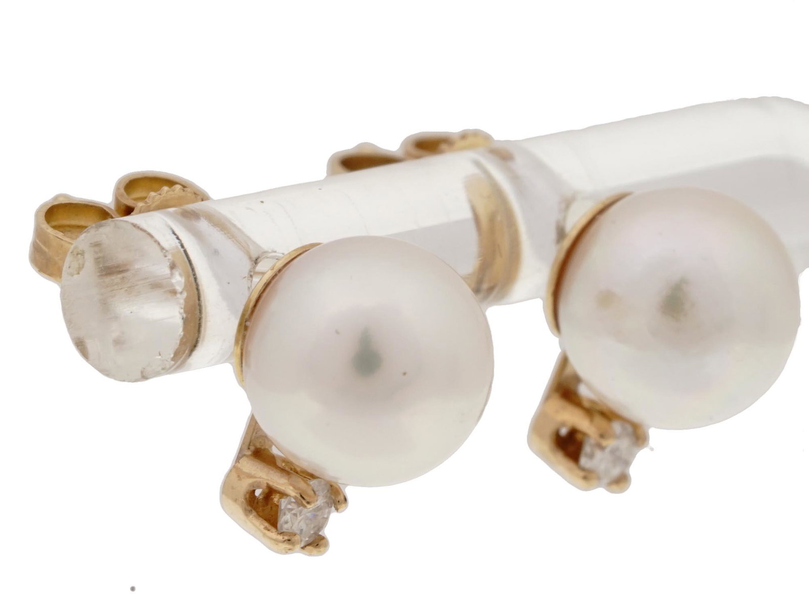 PAIR OF 14K GOLD, PEARL AND DIAMONDS EARRINGS (1 of 7)