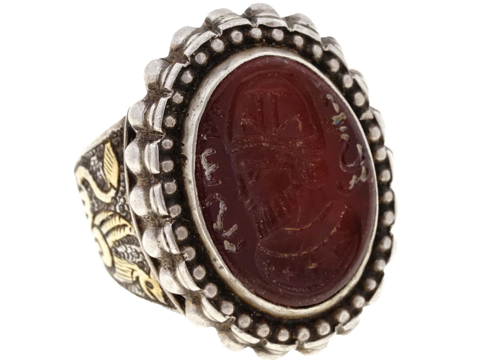 19TH PERSIAN CARVED CARNELIAN STONE INTAGLIO RING (1 of 5)