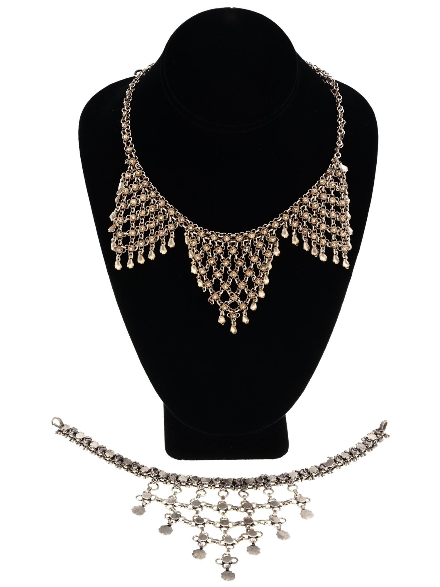 ETHNIC DESIGN SILVER SET OF NECKLACE ARM BRACELET (1 of 3)