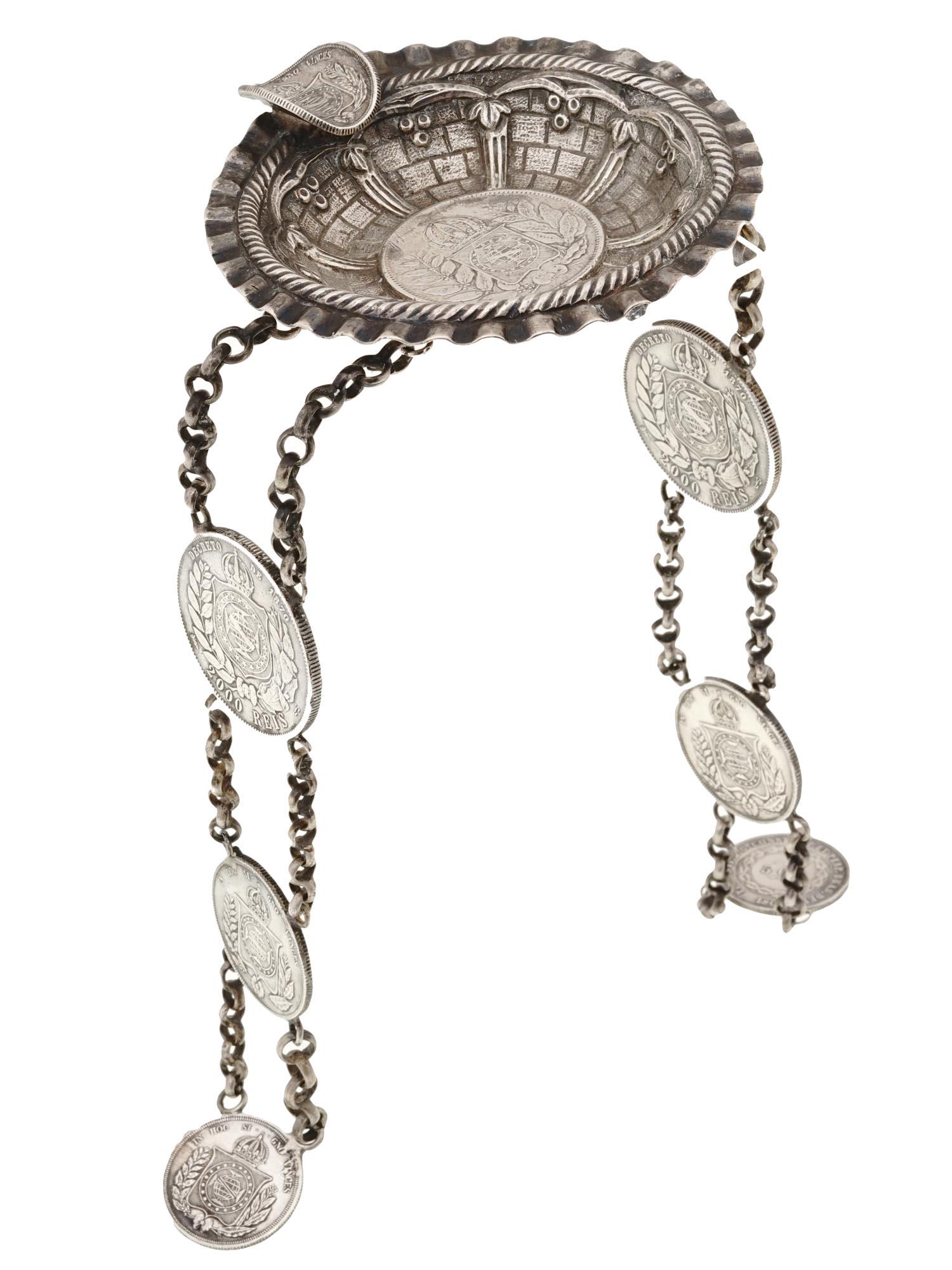 ANTIQUE BRAZILIAN SILVER COIN ASHTRAY FOR A KNEE (1 of 8)