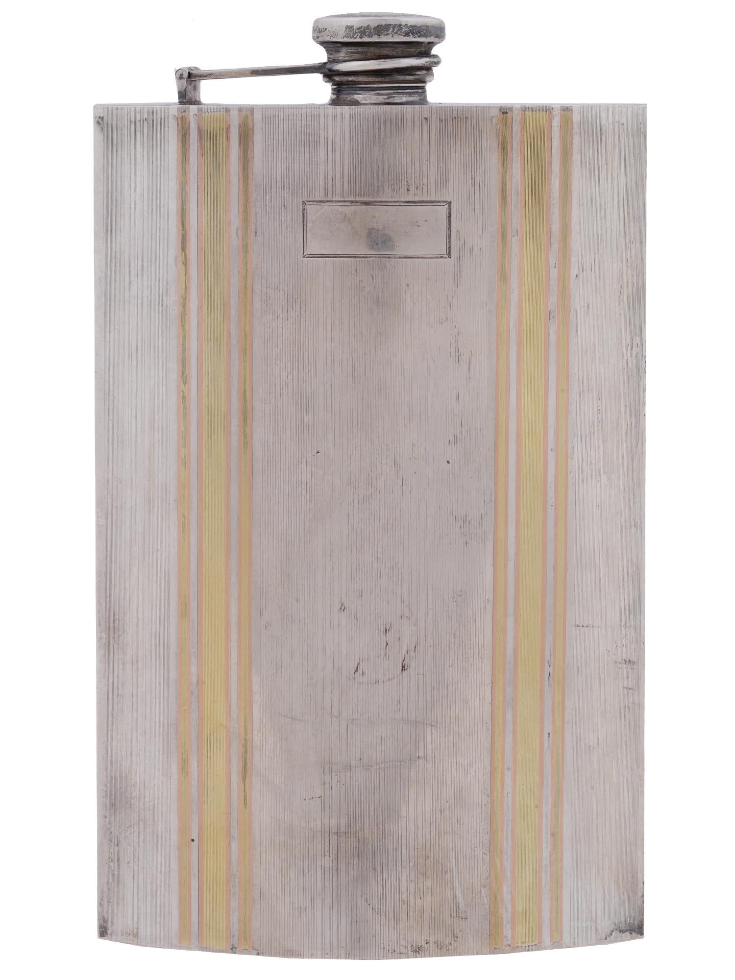 ANTIQUE AMERICAN WATROUS SILVER GOLD INLAID FLASK (1 of 8)