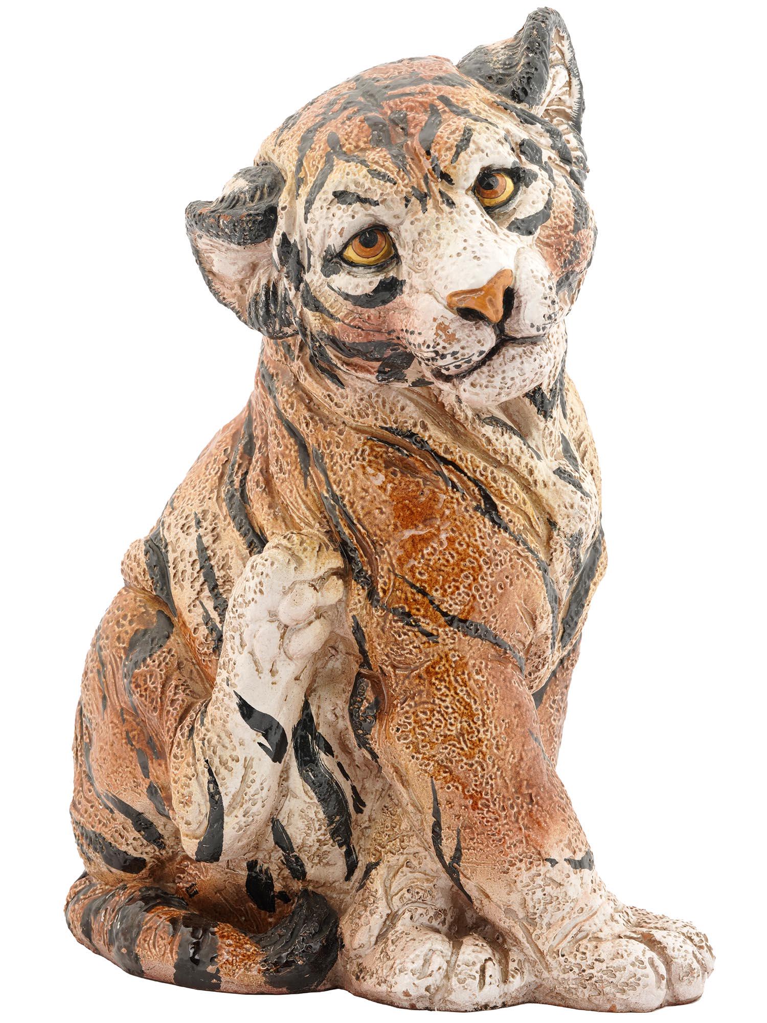 LARGE EUROPEAN GLAZED PORCELAIN FIGURE OF A TIGER (1 of 5)