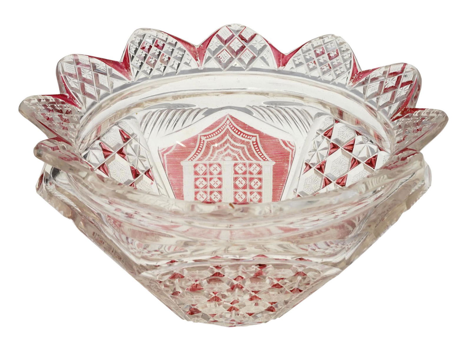 ANTIQUE BOHEMIAN CUT TO CLEAR CRYSTAL FRUIT BOWL (1 of 6)