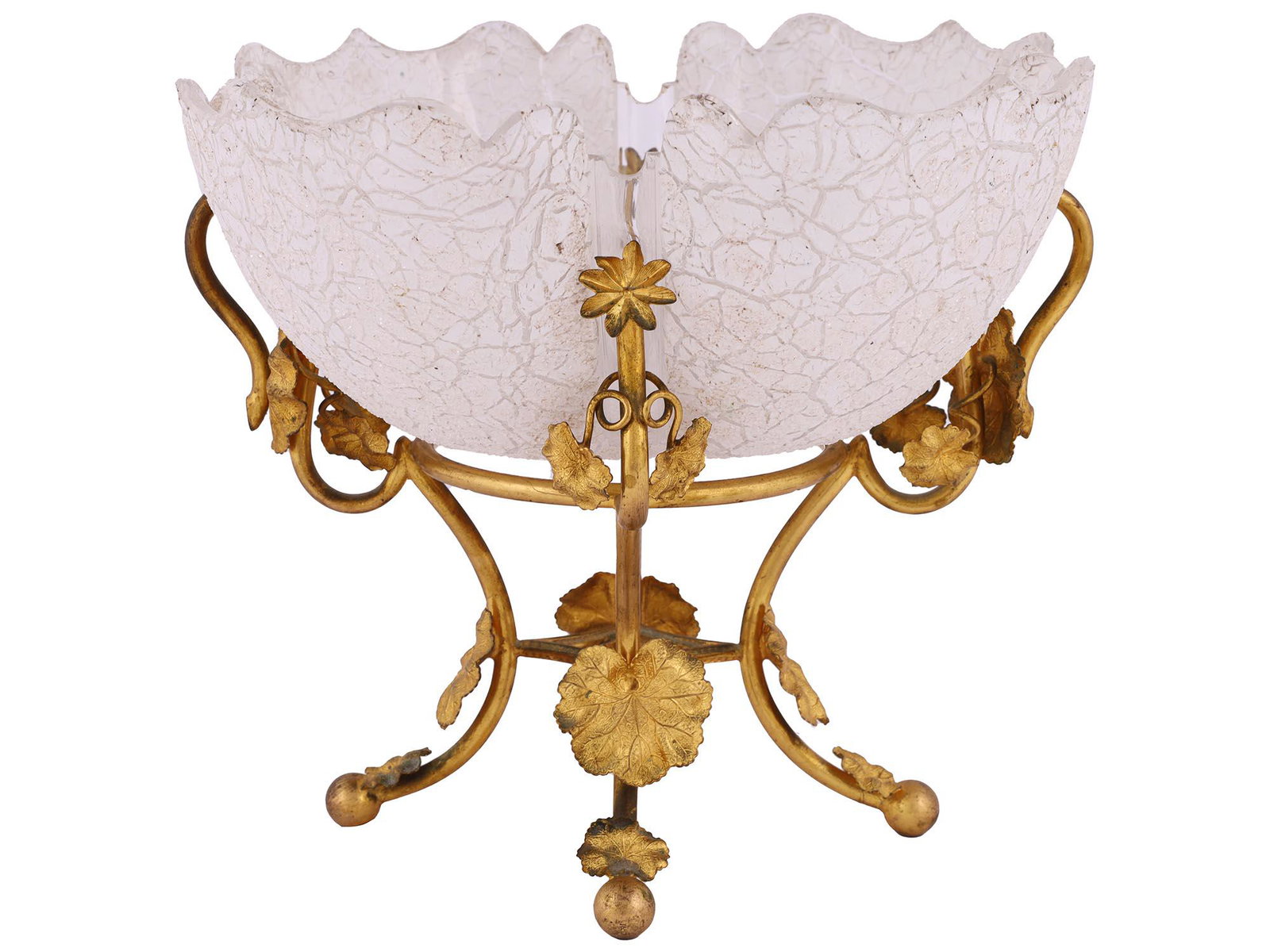 ANTIQUE FRENCH EARLY 20TH C CRACKED GLASS BOWL (1 of 3)