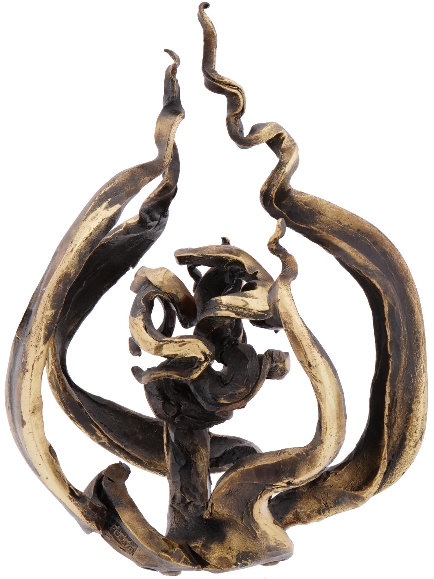 ABSTRACT MID CENTURY CAST BRONZE FIGURE OF FLAME: A cast bronze European statuette depicting a flame. Stamped to the bottom: W, Probs, Sevelen. Vintage, Mid century, Modern Sculptures, Figurines, Statues, Statuettes, and Collectibles, Room Accents An