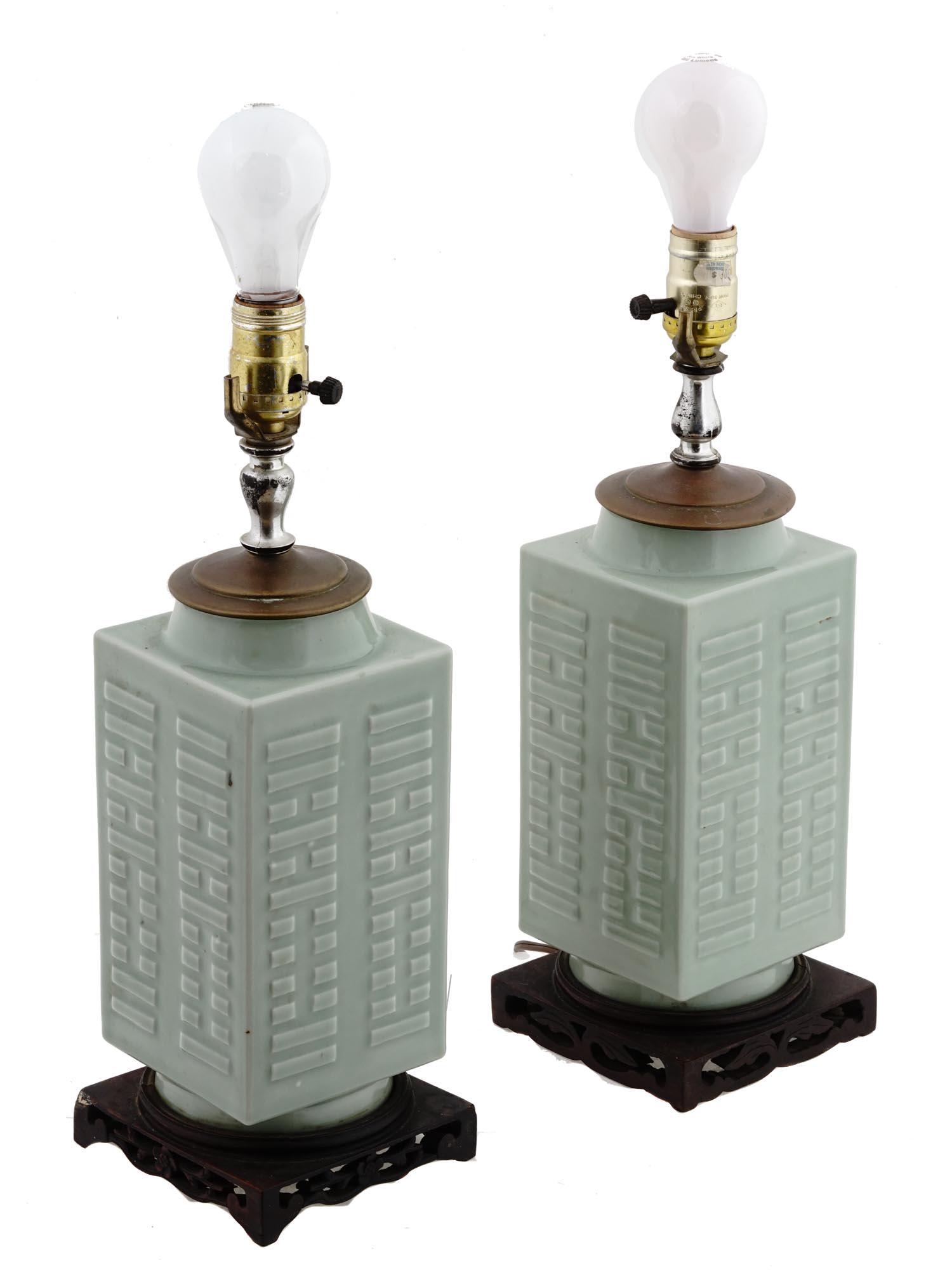 FRENCH CELADON ASIAN DESIGN PORCELAIN TABLE LAMPS (1 of 7)