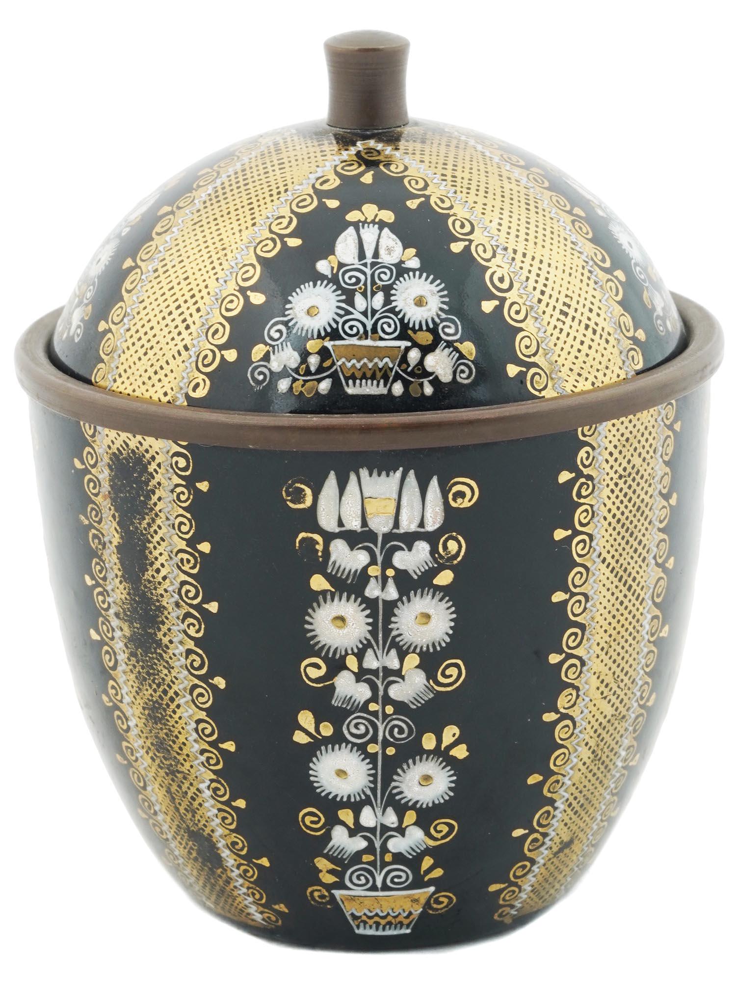 AUSTRIAN HAND PAINTED ENAMELED COPPER VASE W LID (1 of 6)