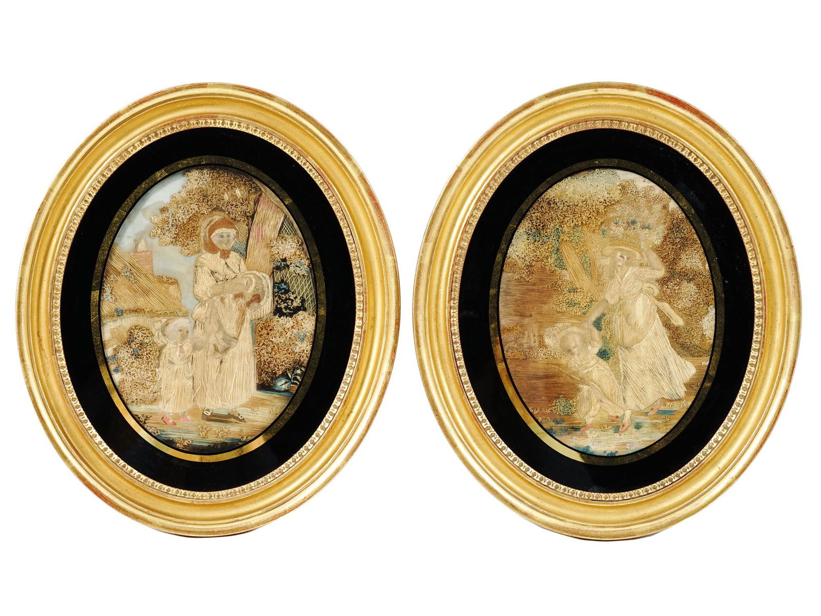 ANTIQUE 19TH C SILK EMBROIDERED PICTURES FRAMED (1 of 6)