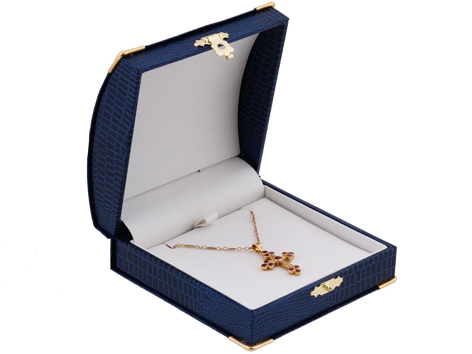 14K GOLD RUBY AND DIAMONDS CROSS NECKLACE IOB (1 of 8)