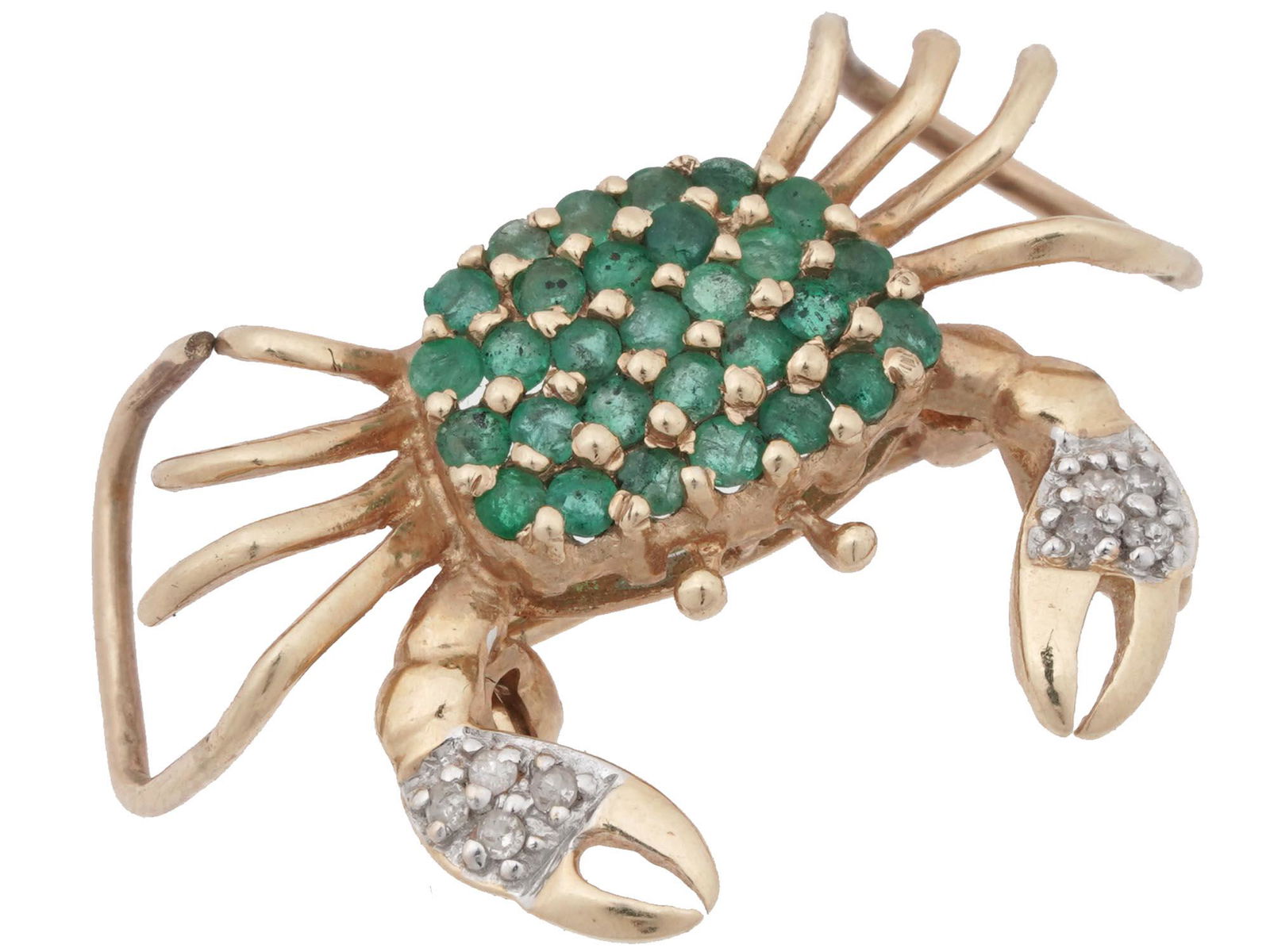 14K GOLD CRAB BROOCH WITH DIAMONDS AND TSAVORITE (1 of 4)