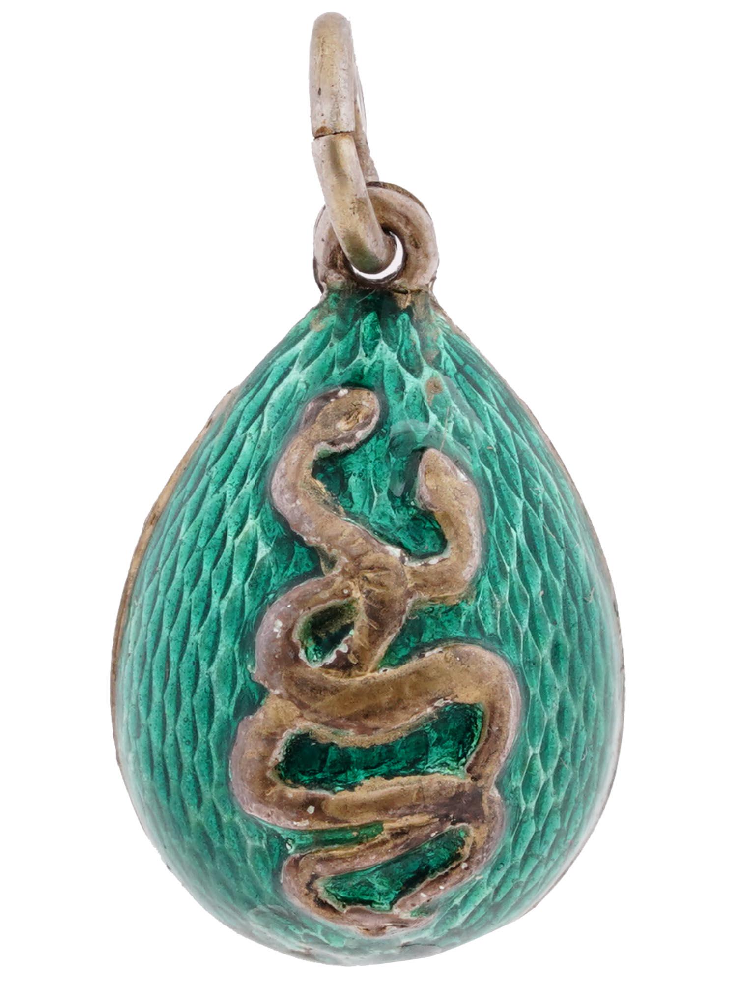 RUSSIAN GILT SILVER ENAMEL SNAKE EGG PENDANT (1 of 5)