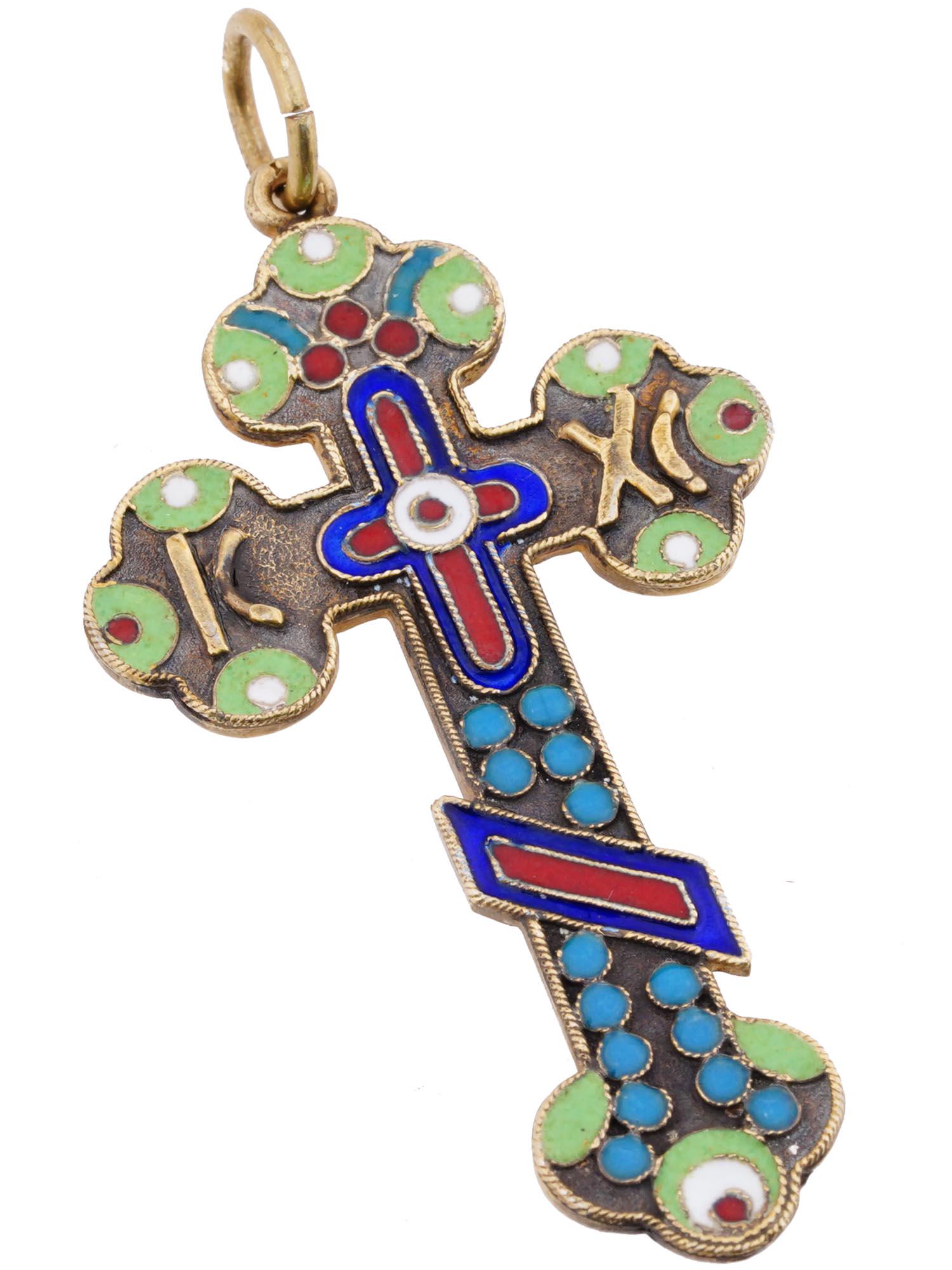 RUSSIAN GILT SILVER ENAMEL ORTHODOX CROSS PENDANT (1 of 5)