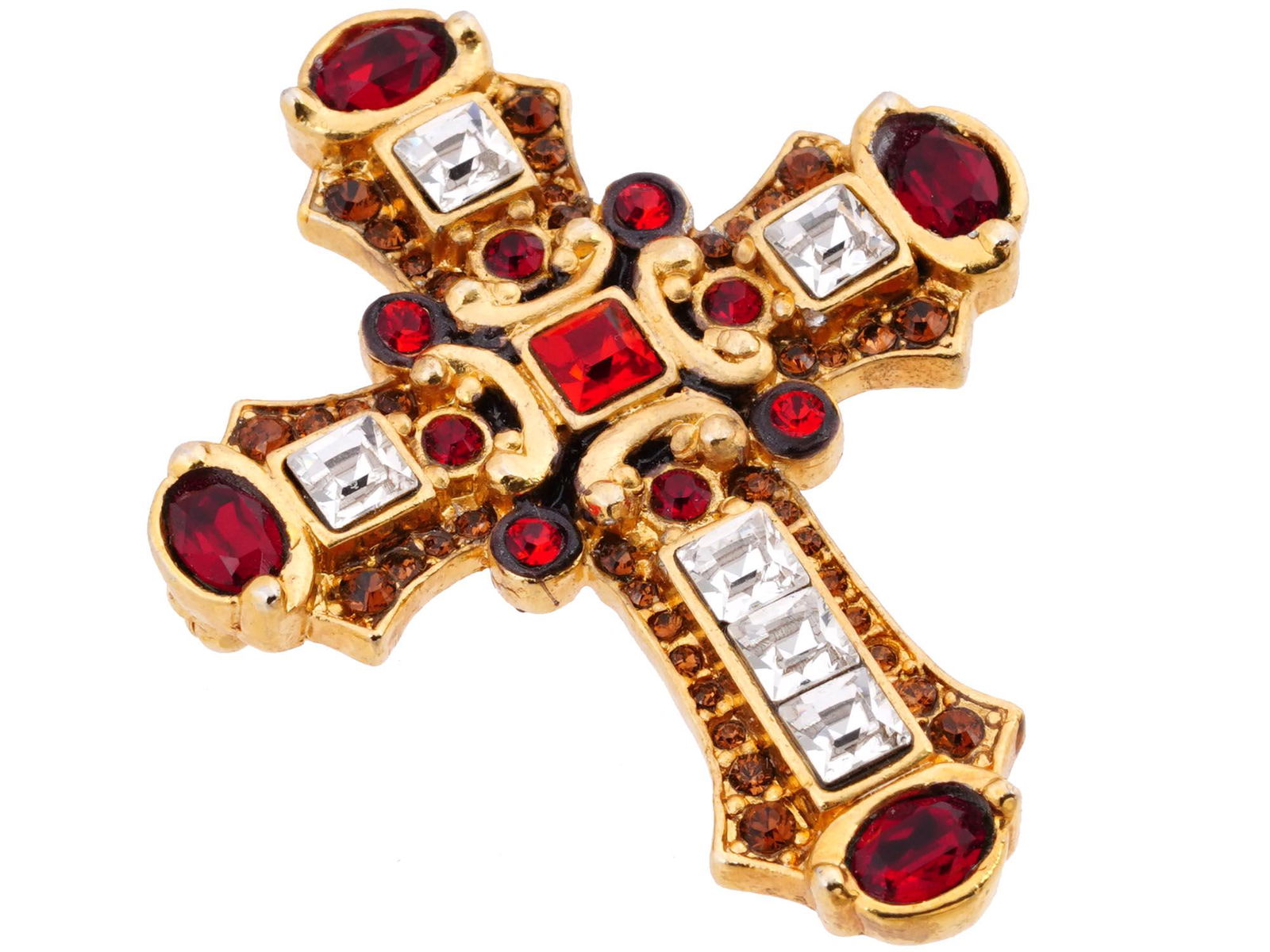 JAY STRONGWATER RED CRYSTAL CROSS BROOCH PENDANT (1 of 6)