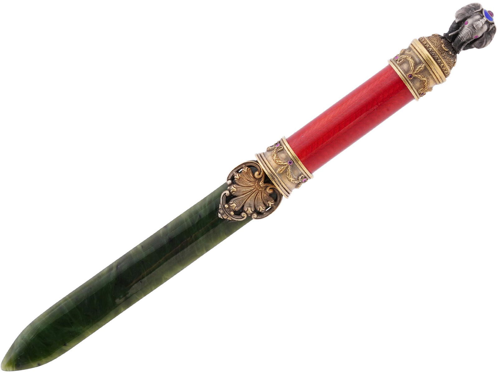 RUSSIAN GILT SILVER ENAMEL AND JADE LETTER OPENER (1 of 8)