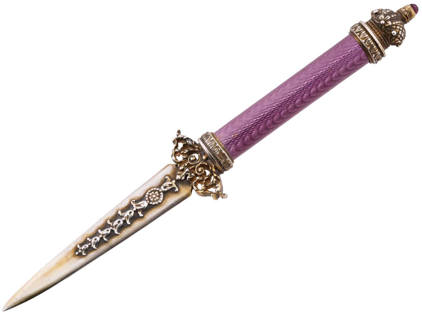 RUSSIAN SILVER GUILLOCHE AMETHYST LETTER OPENER (1 of 5)