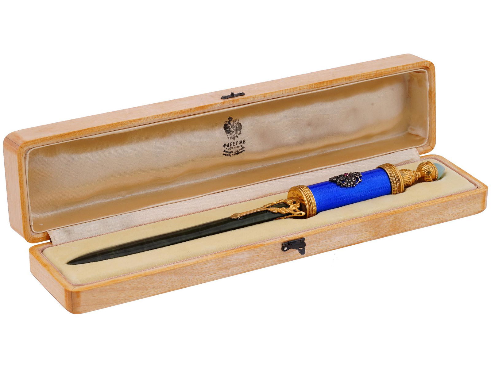 RUSSIAN SILVER CARVED JADE ENAMEL LETTER OPENER (1 of 10)