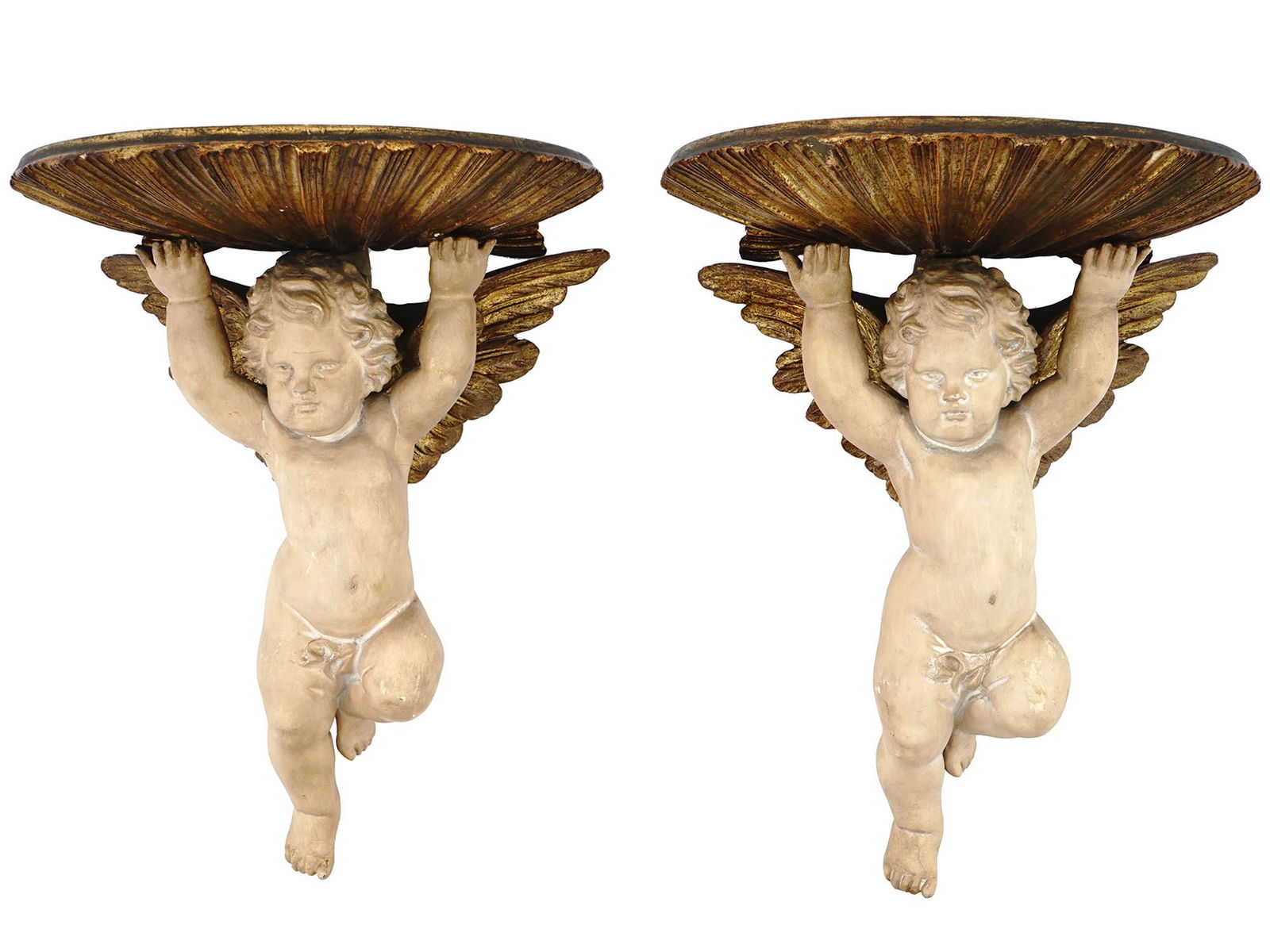 ITALIAN GILT CARVED WOOD WALL BRACKETS WITH PUTTI (1 of 7)