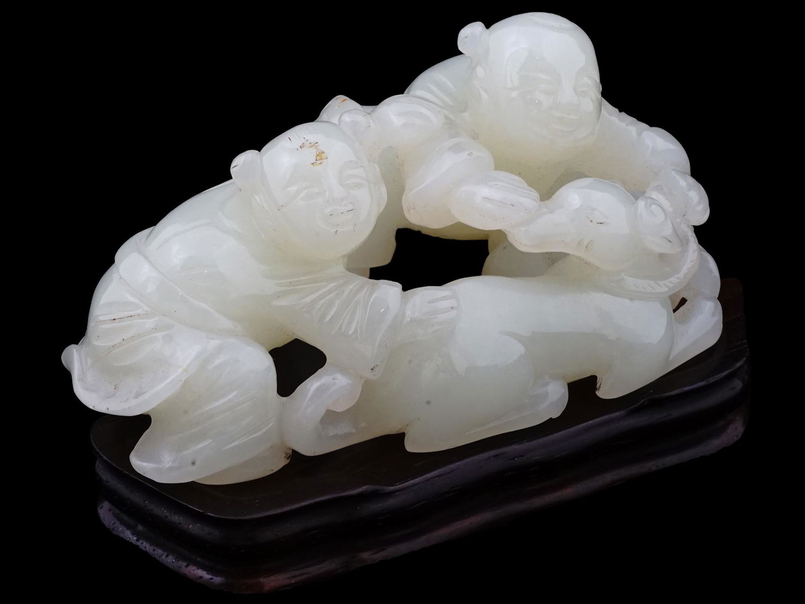 CHINESE QING DYNASTY CARVED JADE FIGURINE ON BASE (1 of 8)