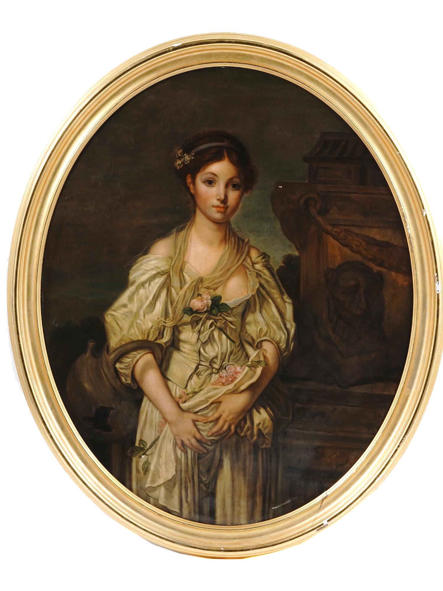 ANTIQUE FRENCH BROKEN PITCHER PAINTING AFTER JEAN GREUZE (1 of 8)