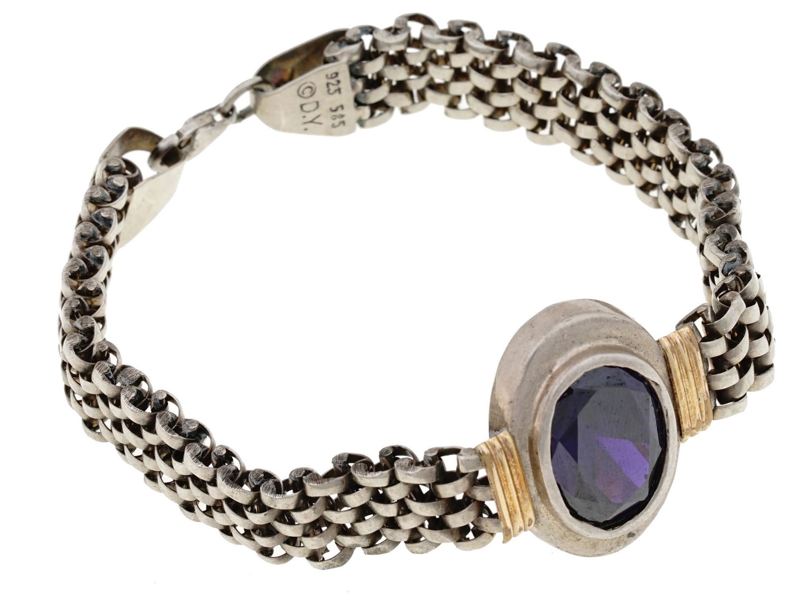 DAVID YURMAN 14K GOLD SILVER AMETHYST MESH CHAIN BRACELET (1 of 4)