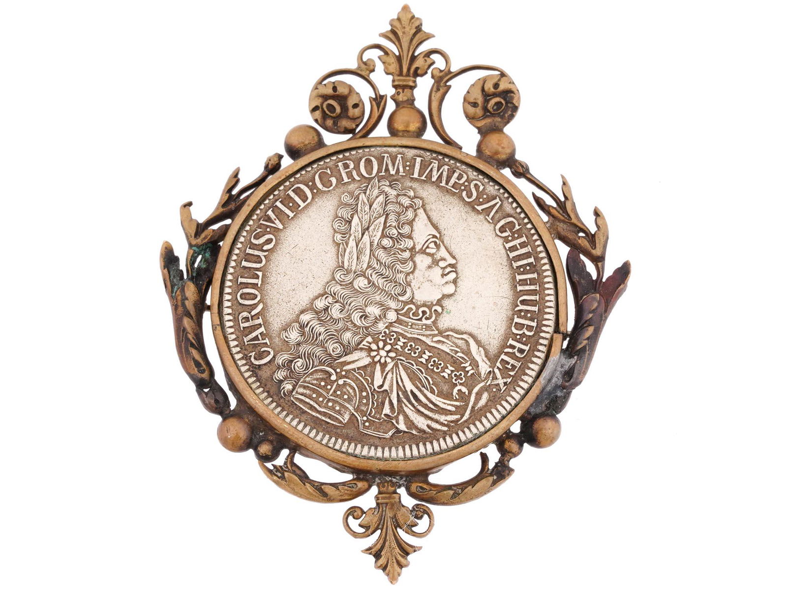 ANTIQUE AUSTRIAN KARL VI HALL 1 THALER SILVER COIN BROOCH (1 of 4)