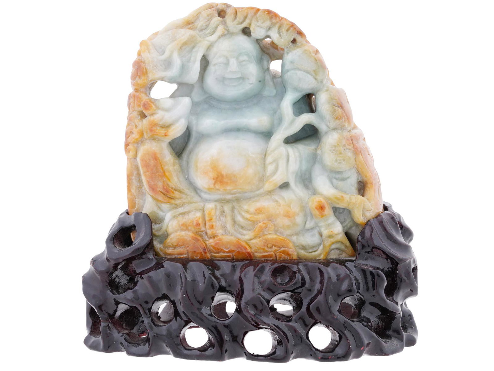 CHINESE HAND CARVED JADE BUDDHA FIGURINE W STAND (1 of 10)