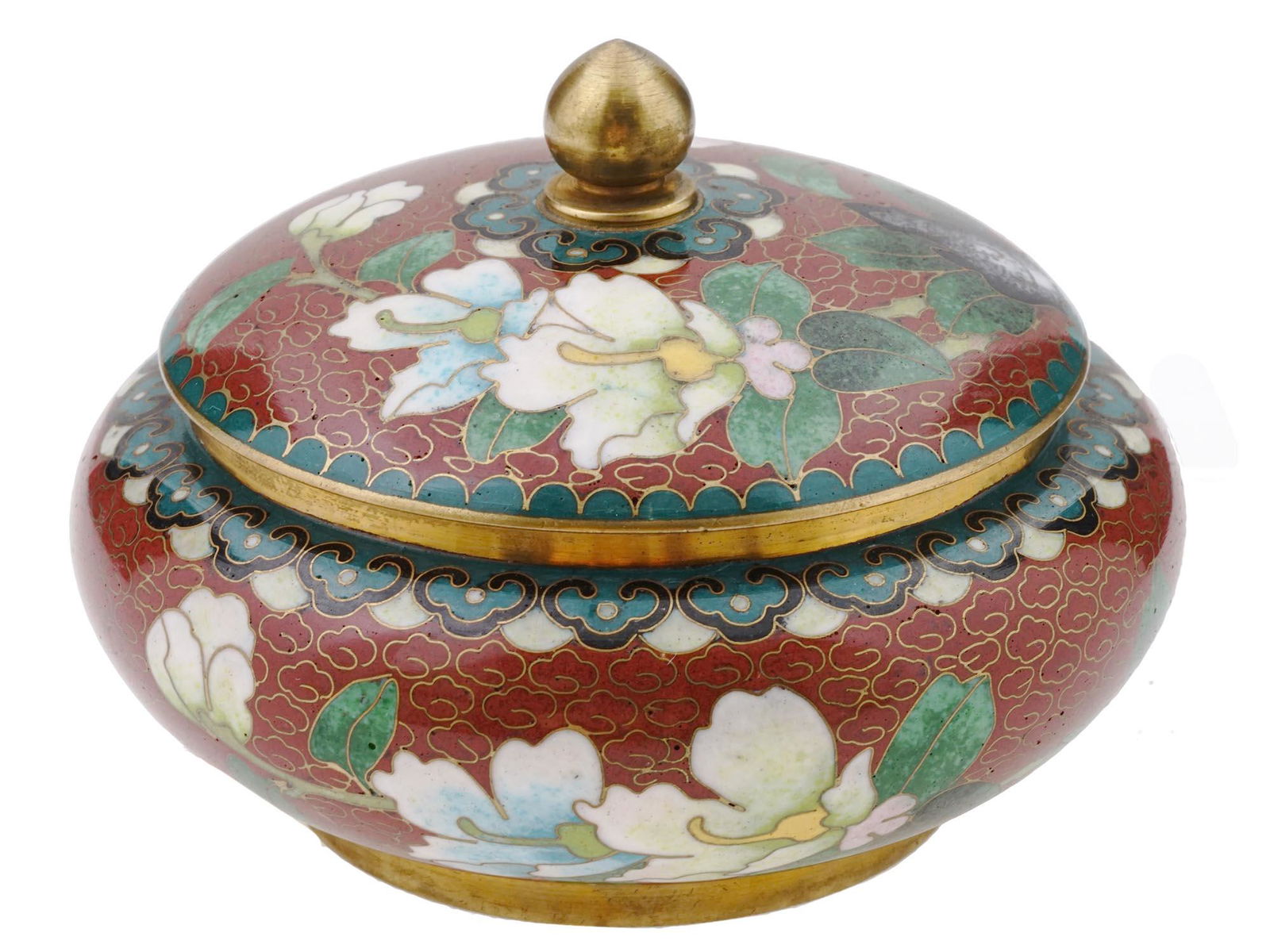 CHINESE COVERED CLOISONNE ENAMEL BRASS CANDY DISH (1 of 7)