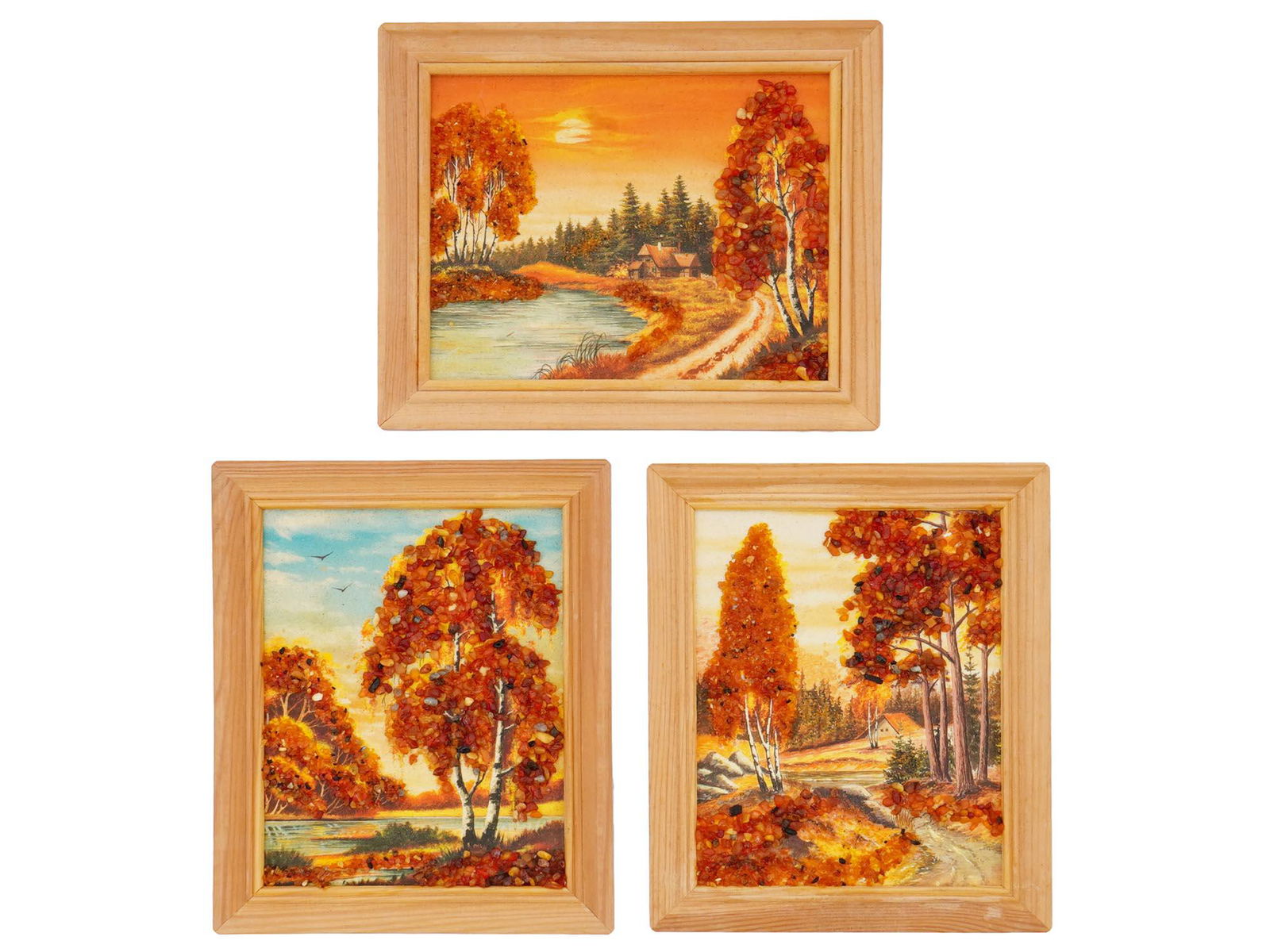 FRAMED AMBER AND SAND AUTUMN LANDSCAPE PAINTINGS (1 of 7)