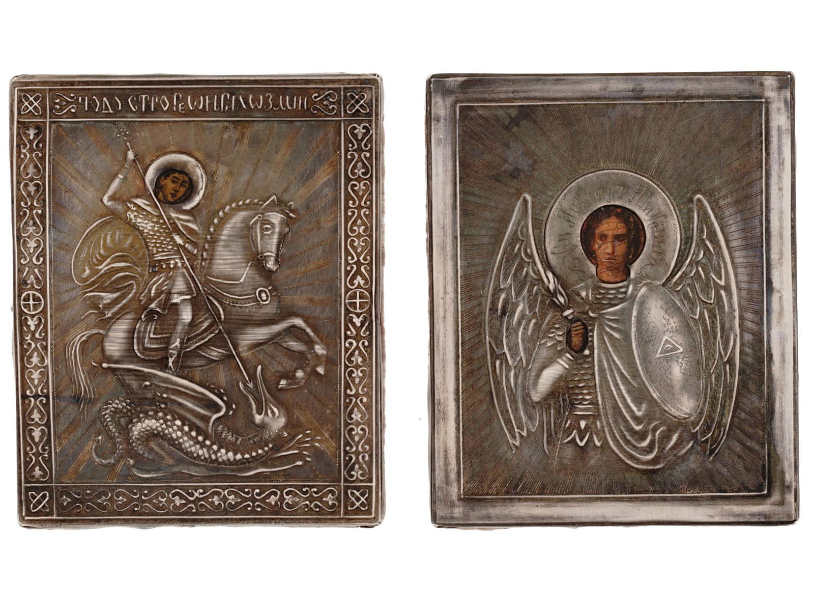 TWO IMPERIAL RUSSIAN TRAVEL ICONS IN SILVER OKLAD (1 of 7)