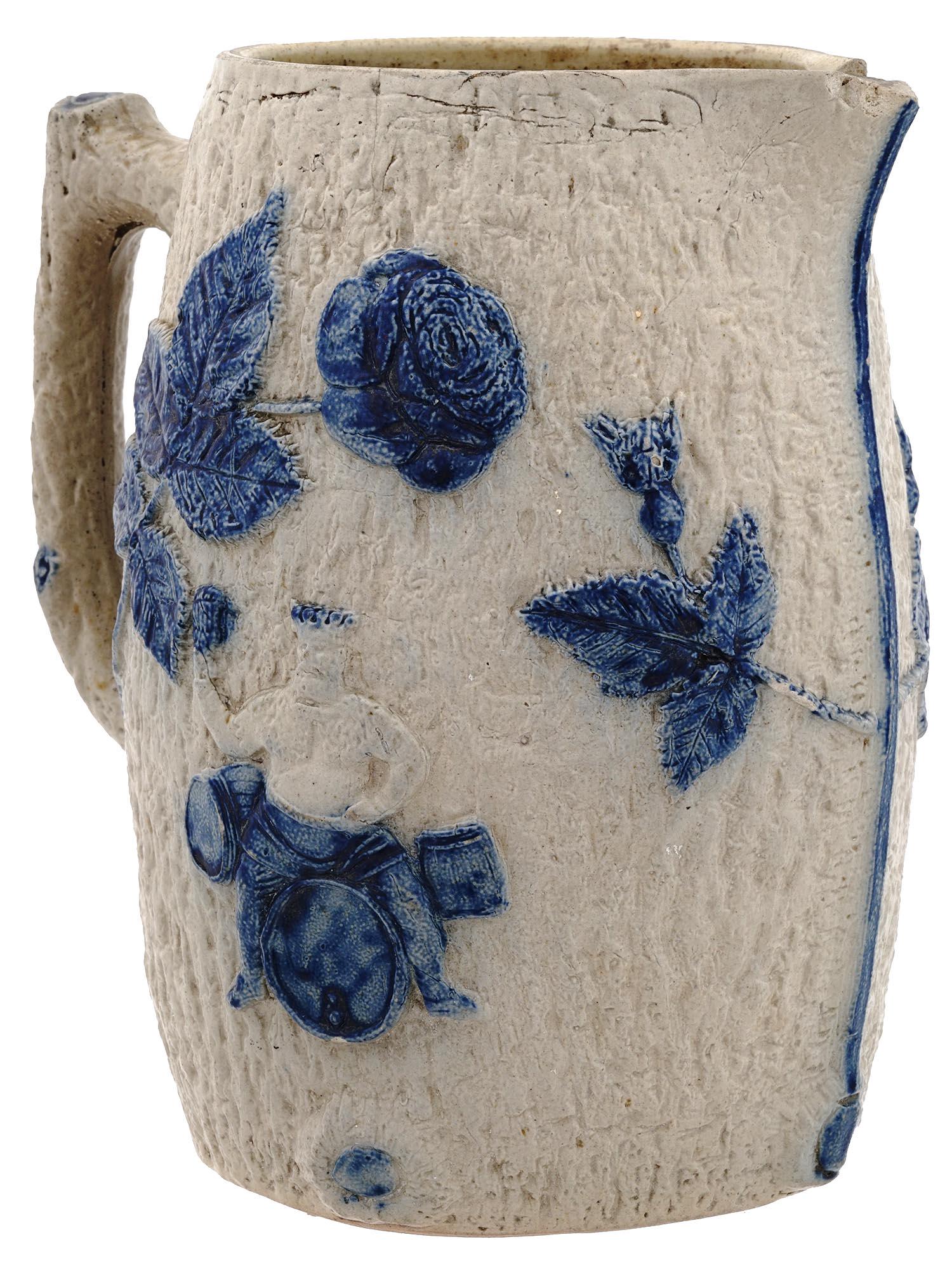 ANTIQUE 19TH C STONEWARE PITCHER WITH GAMBRINUS (1 of 12)