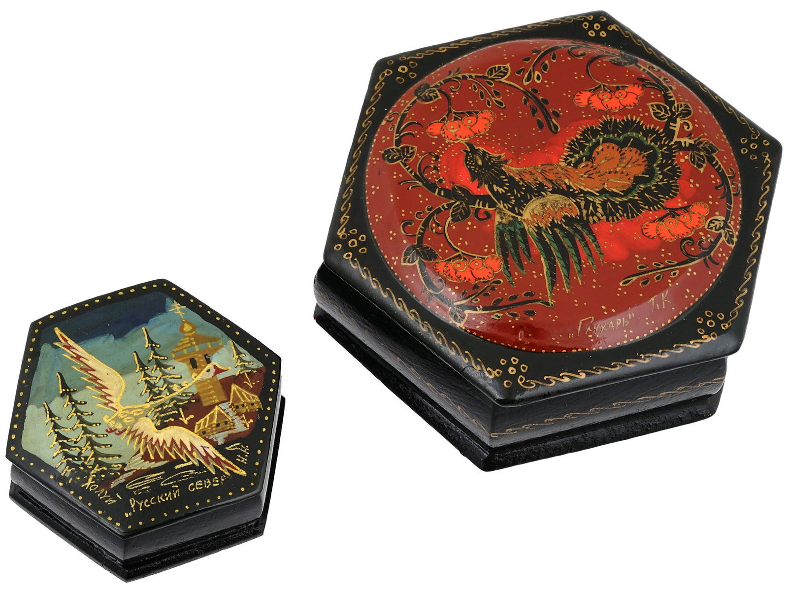 RUSSIAN KHOLUY LACQUER TRINKET BOXES WITH BIRDS (1 of 10)