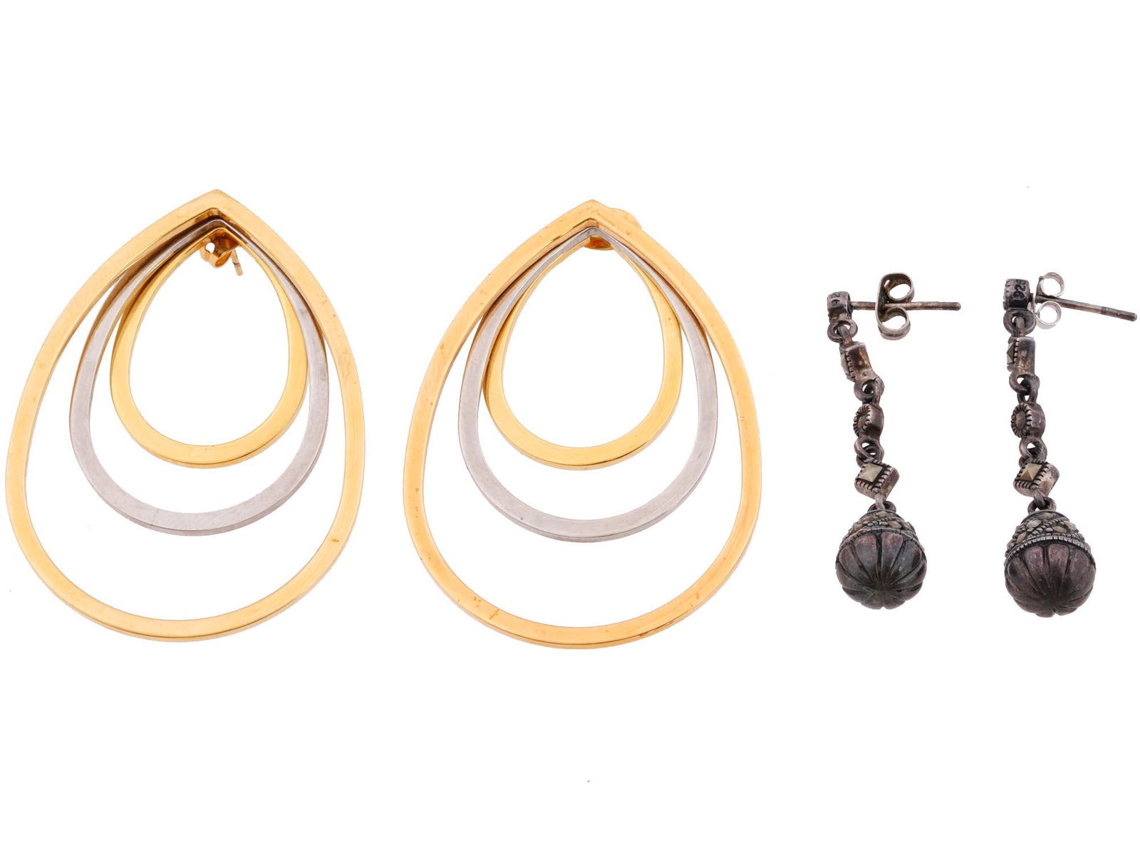 VINTAGE GILT STERLING SILVER DROP STUD EARRINGS (1 of 4)