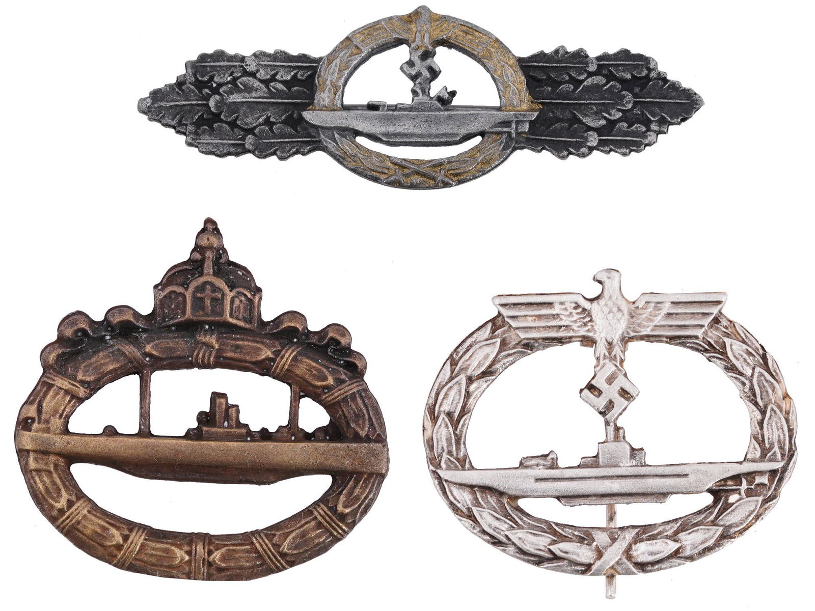 GROUP OF 3 GERMAN KRIEGSMARINE U-BOAT BADGES (1 of 5)