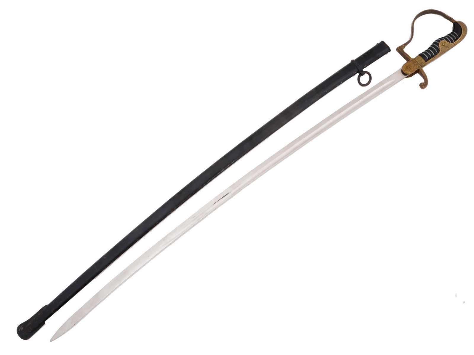 WWII NAZI GERMAN OFFICERS DOVE HEAD SWORD W SCABBARD: A Second World War German officers dove head sword featuring a mirrored blade with one wide fuller and a brass gladding to handle depicting an eagle and swastika. Marked to the ricasso: Robert Klaas. 