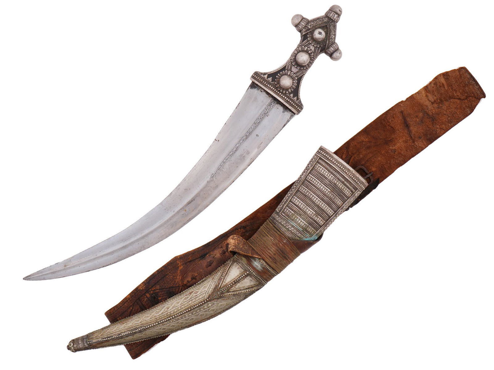 ANTIQUE ISLAMIC PERSIAN JAMBIYA DAGGER W SCABBARD (1 of 8)