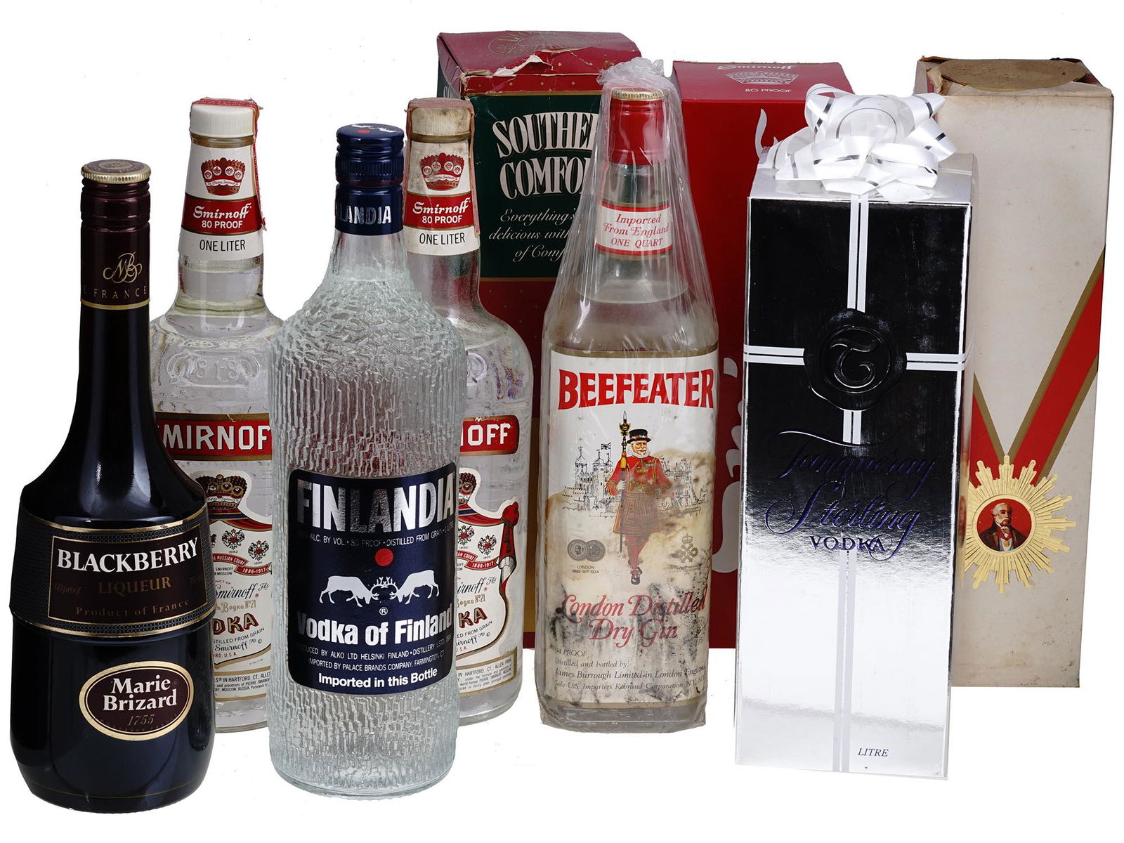 BEEFEATER SMIRNOFF FINLANDIA LIQUEUR BOTTLES IOB (1 of 5)