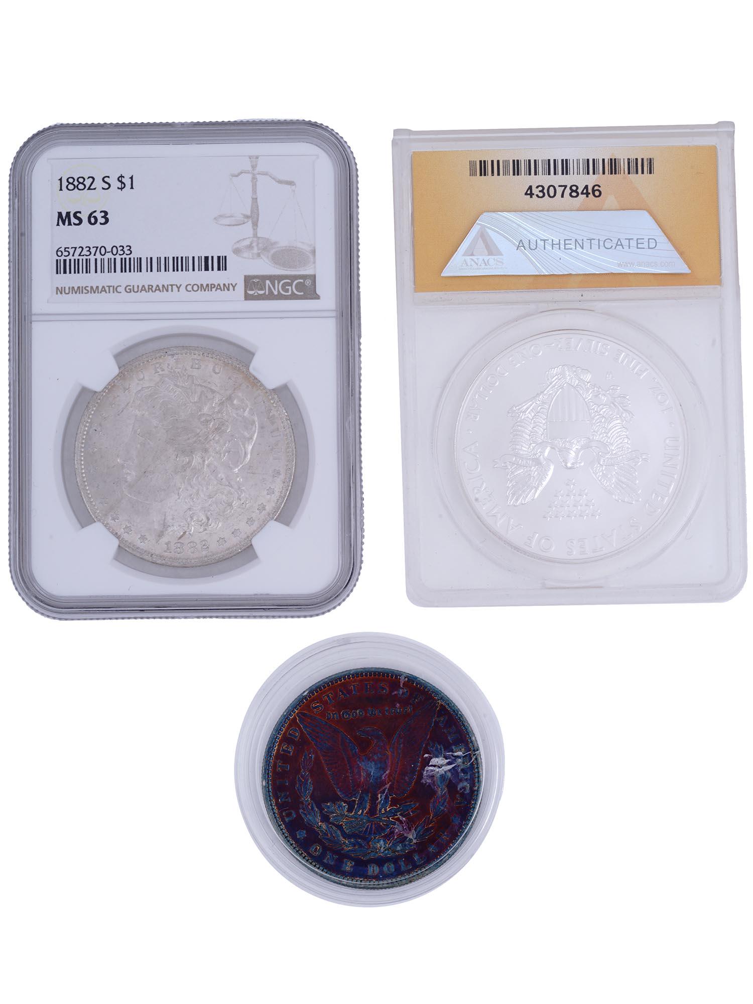 ANTIQUE AND VINTAGE AMERICAN 1 DOLLAR SILVER COINS (1 of 10)