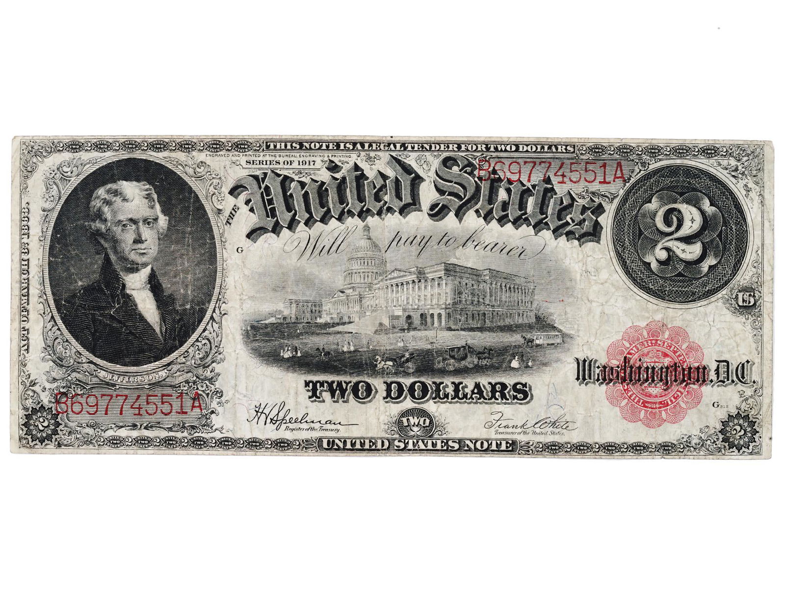 1917 AMERICAN 2 DOLLAR JEFFERSON CURRENCY NOTE (1 of 6)