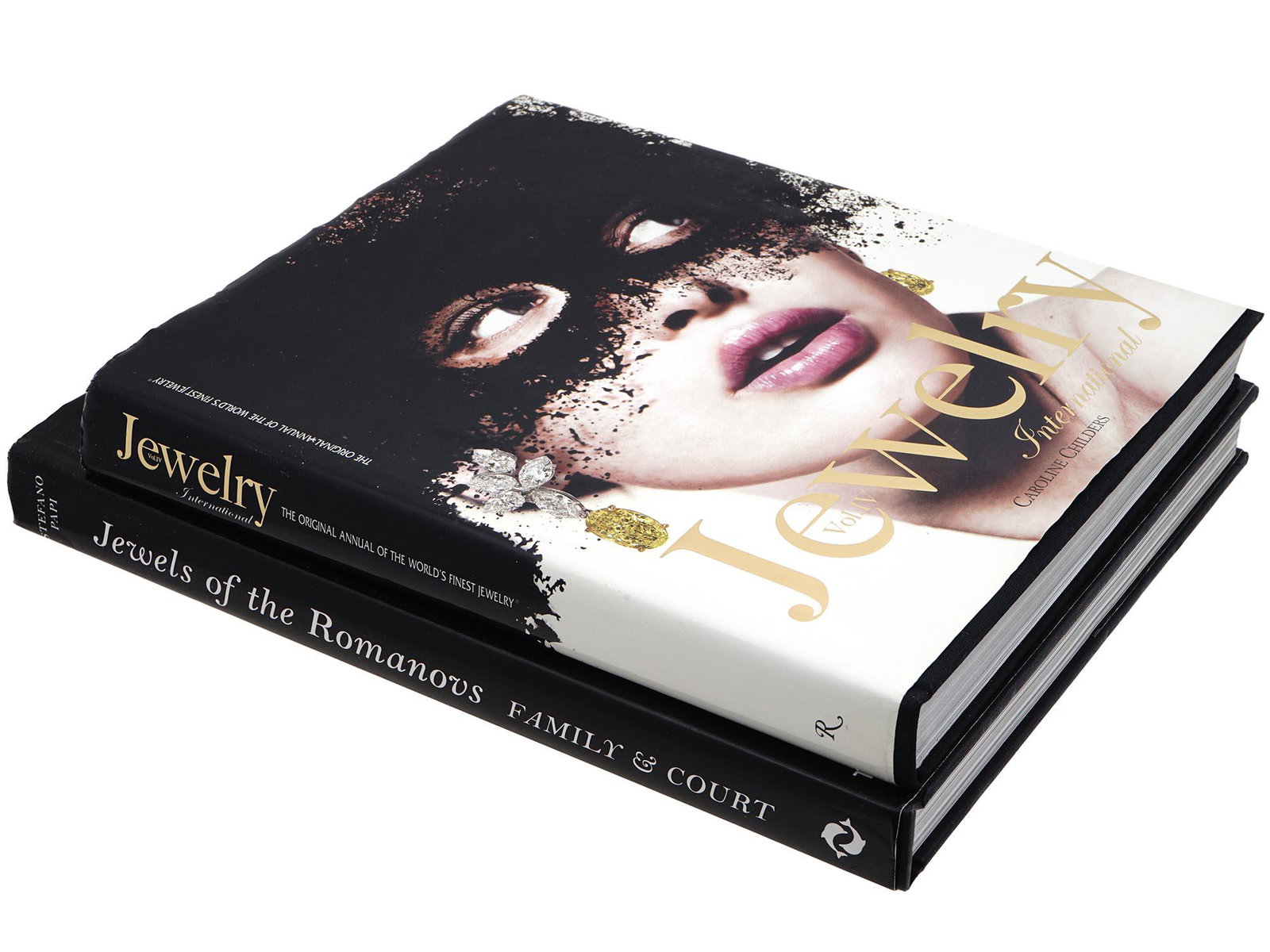 VINTAGE ALBUMS ON FINE JEWELRY AND ROMANOV JEWELS: A pair of vintage books dedicated to fine jewelry. Richly illustrated hardcover albums in original dust jackets. Jewels of the Romanovs, Family and Court by Stefano Papi, published by Thames and Hudso