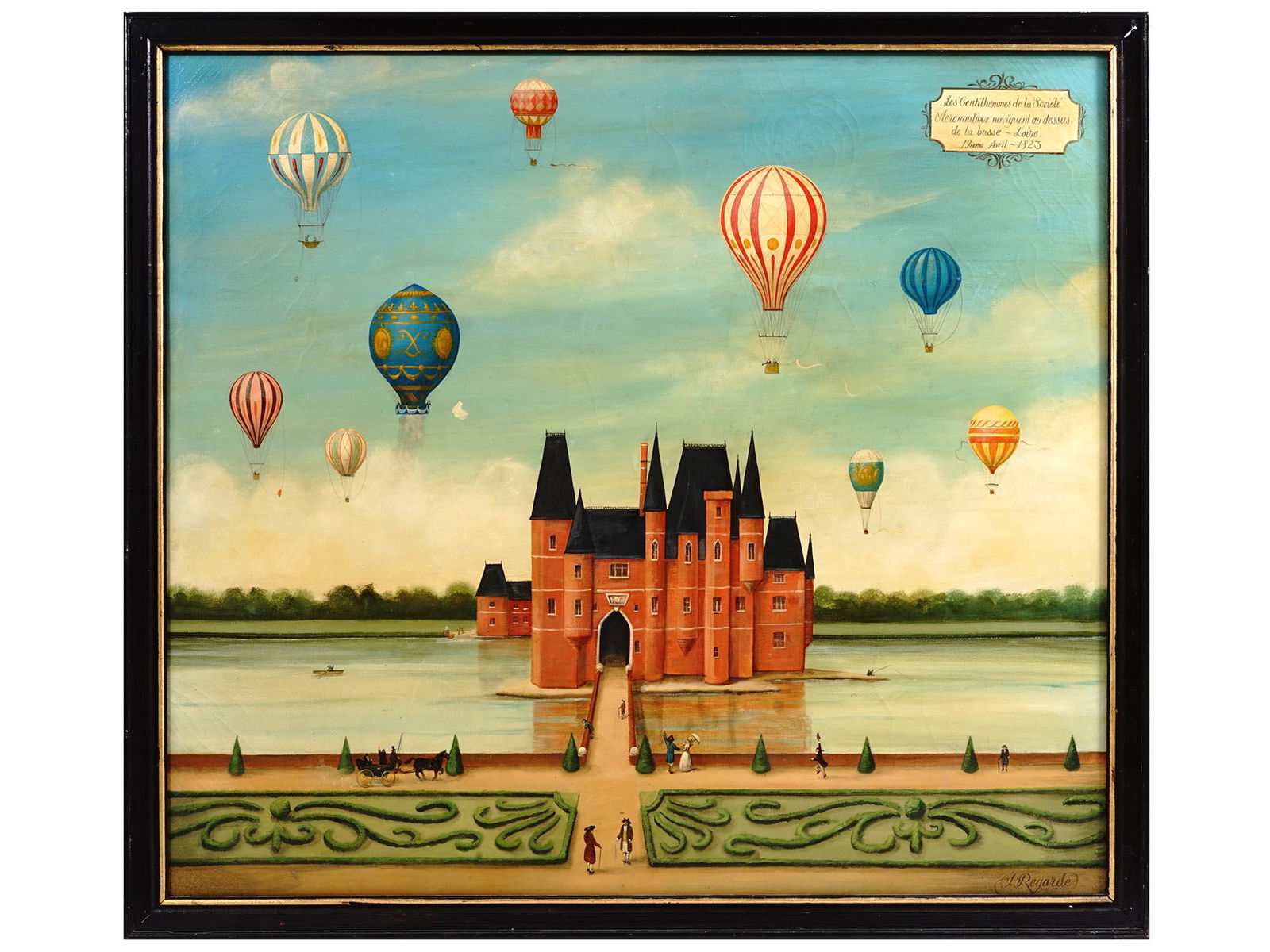 ANTIQUE FRENCH OIL PAINTING AIR BALLOONS SIGNED (1 of 6)