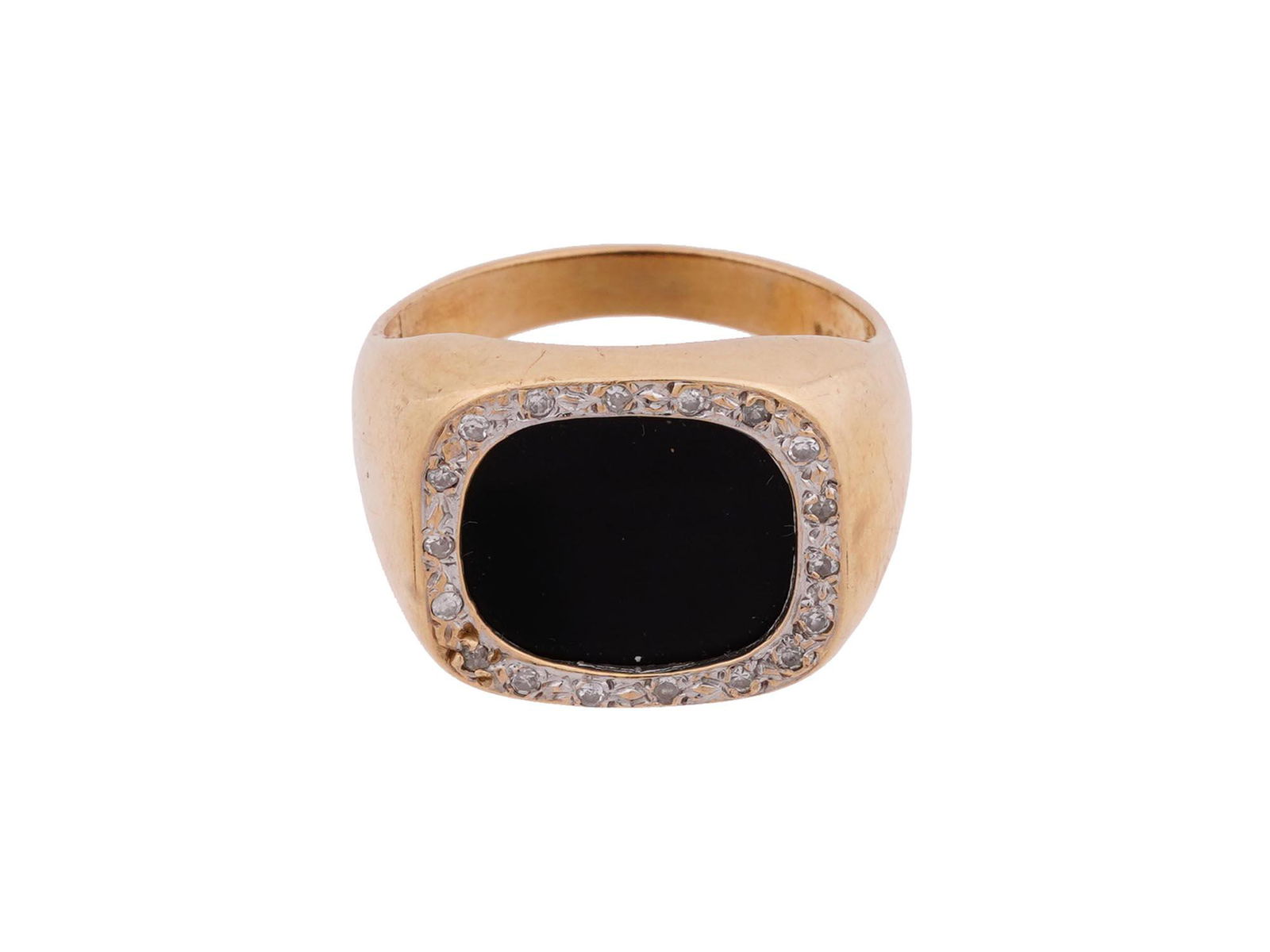 VINTAGE 14K GOLD DIAMONDS BLACK ONYX SIGNET RING (1 of 4)