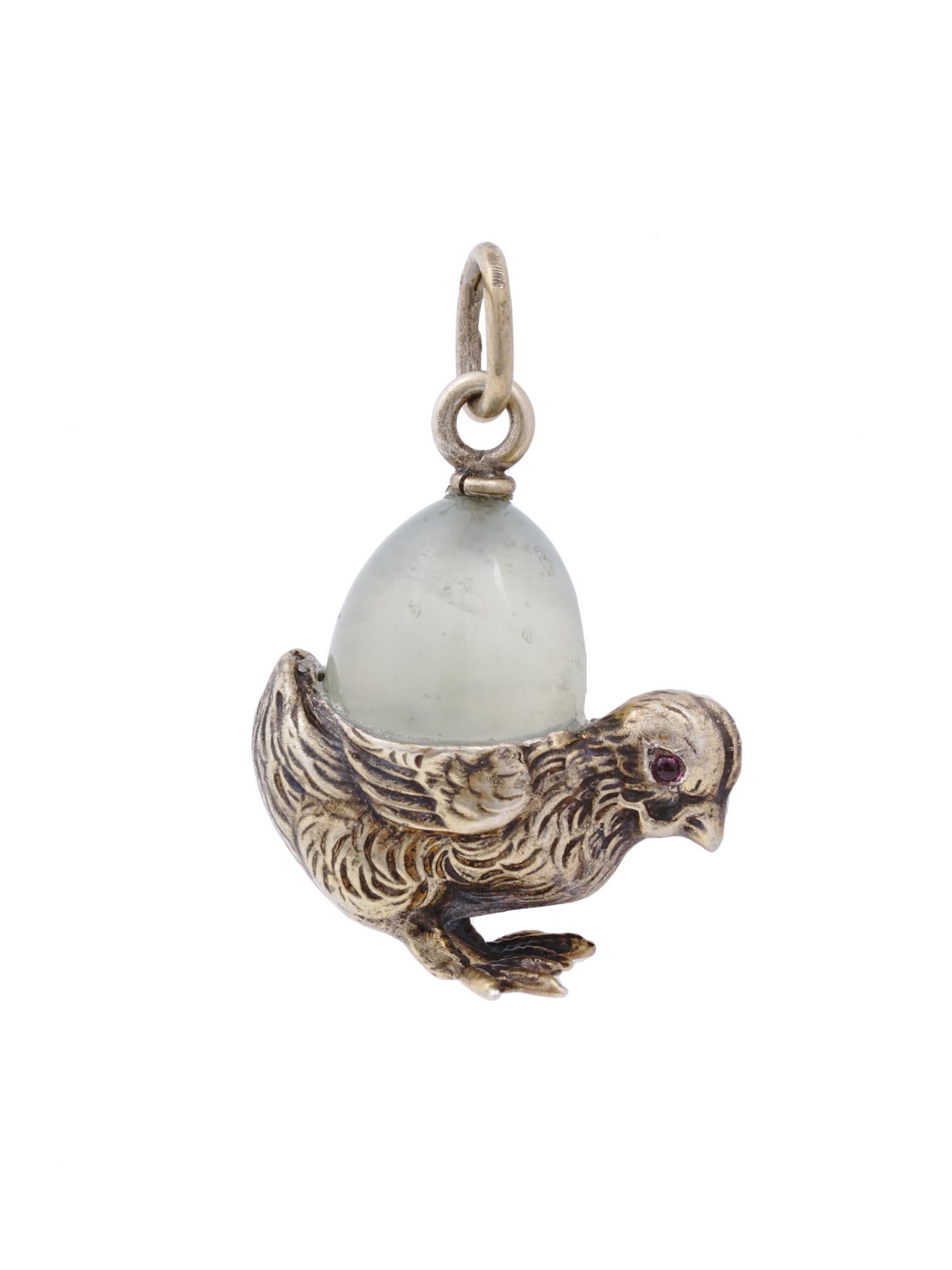 RUSSIAN GILT SILVER BAVENITE CHICKEN EGG PENDANT (1 of 6)