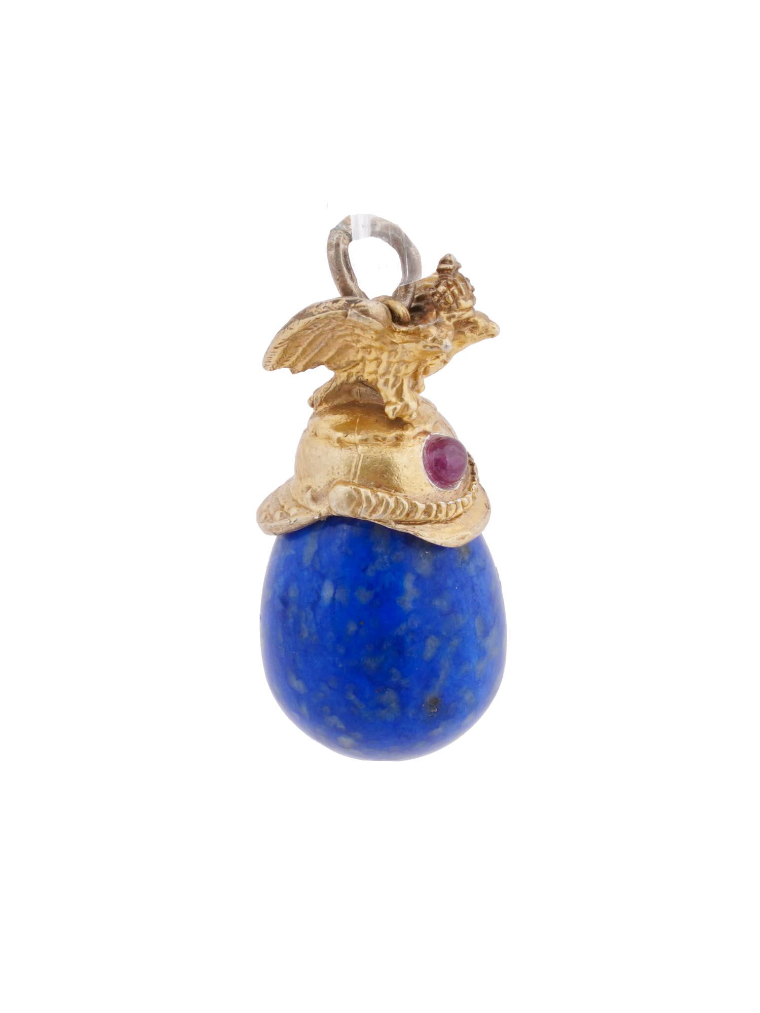 RUSSIAN SILVER LAPIS LAZULI EGG PENDANT W HELMET (1 of 8)